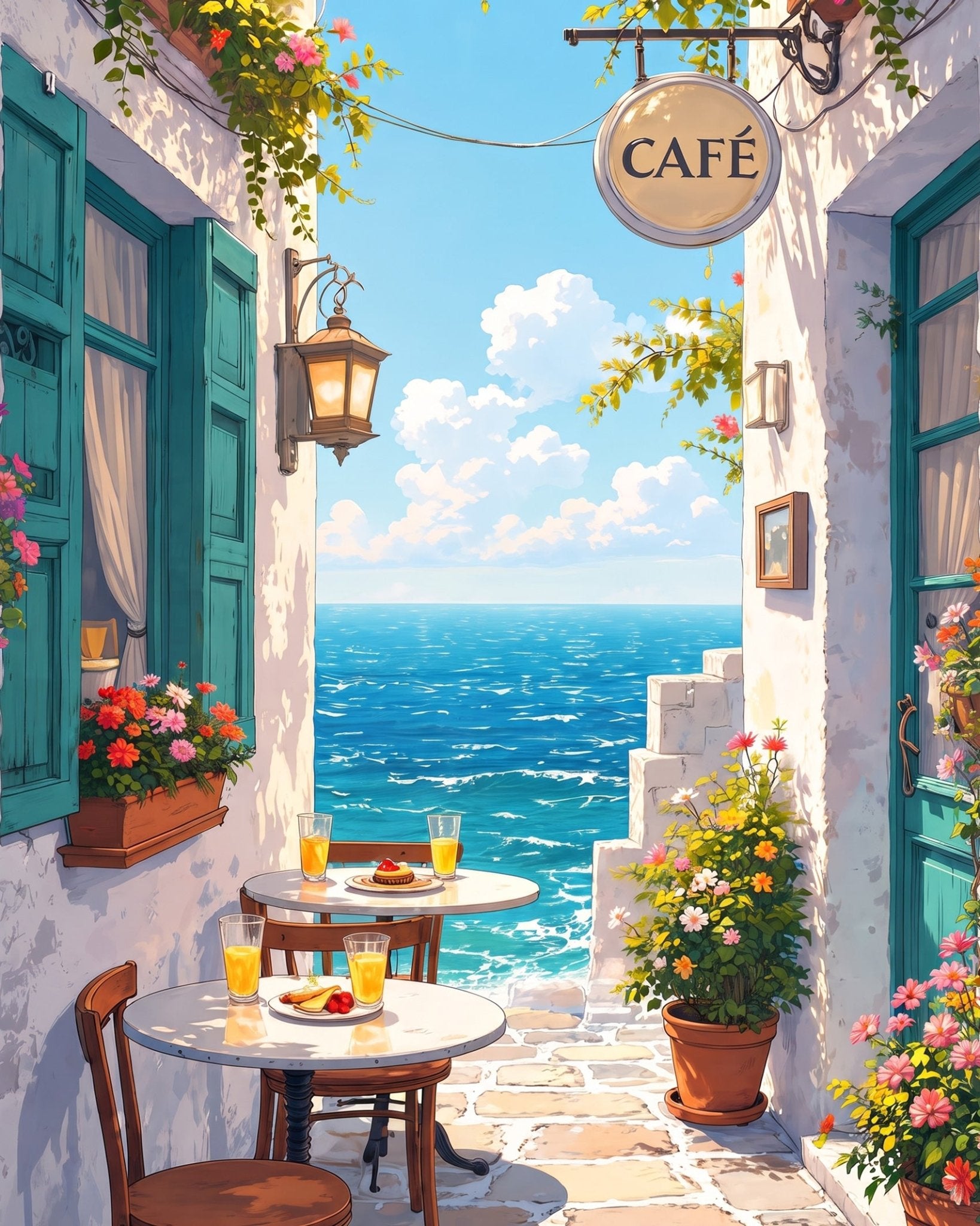 Seaside Café Retreat - Places - BestPaintByNumbers - Paint by Numbers Custom Kit