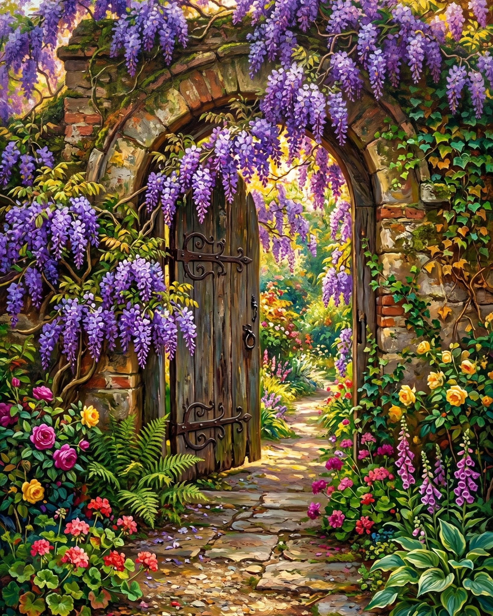 Secret Garden Gate - Landscape - BestPaintByNumbers - Paint by Numbers Custom Kit