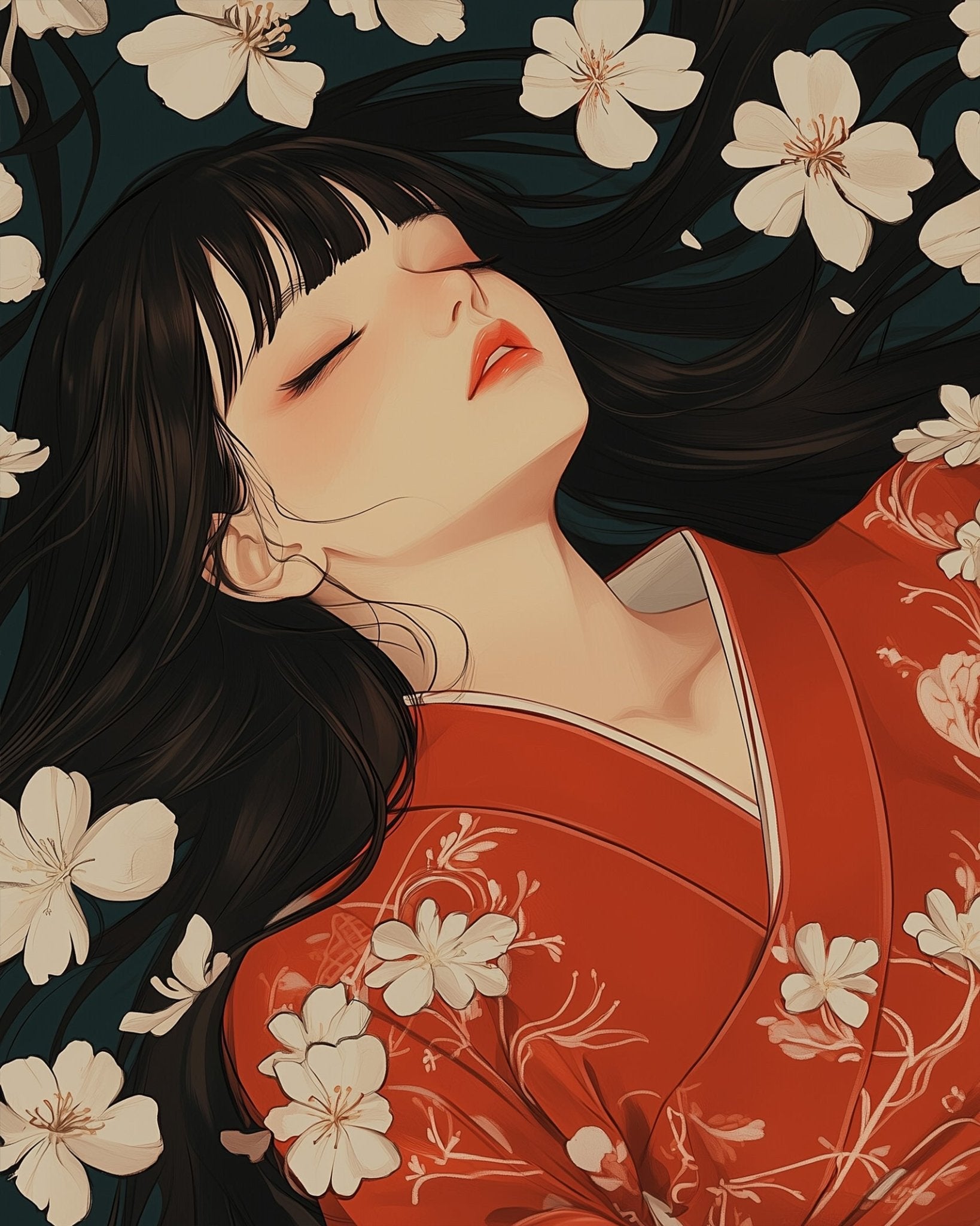 Serene Blossoms Portrait - Asian Art - BestPaintByNumbers - Paint by Numbers Custom Kit