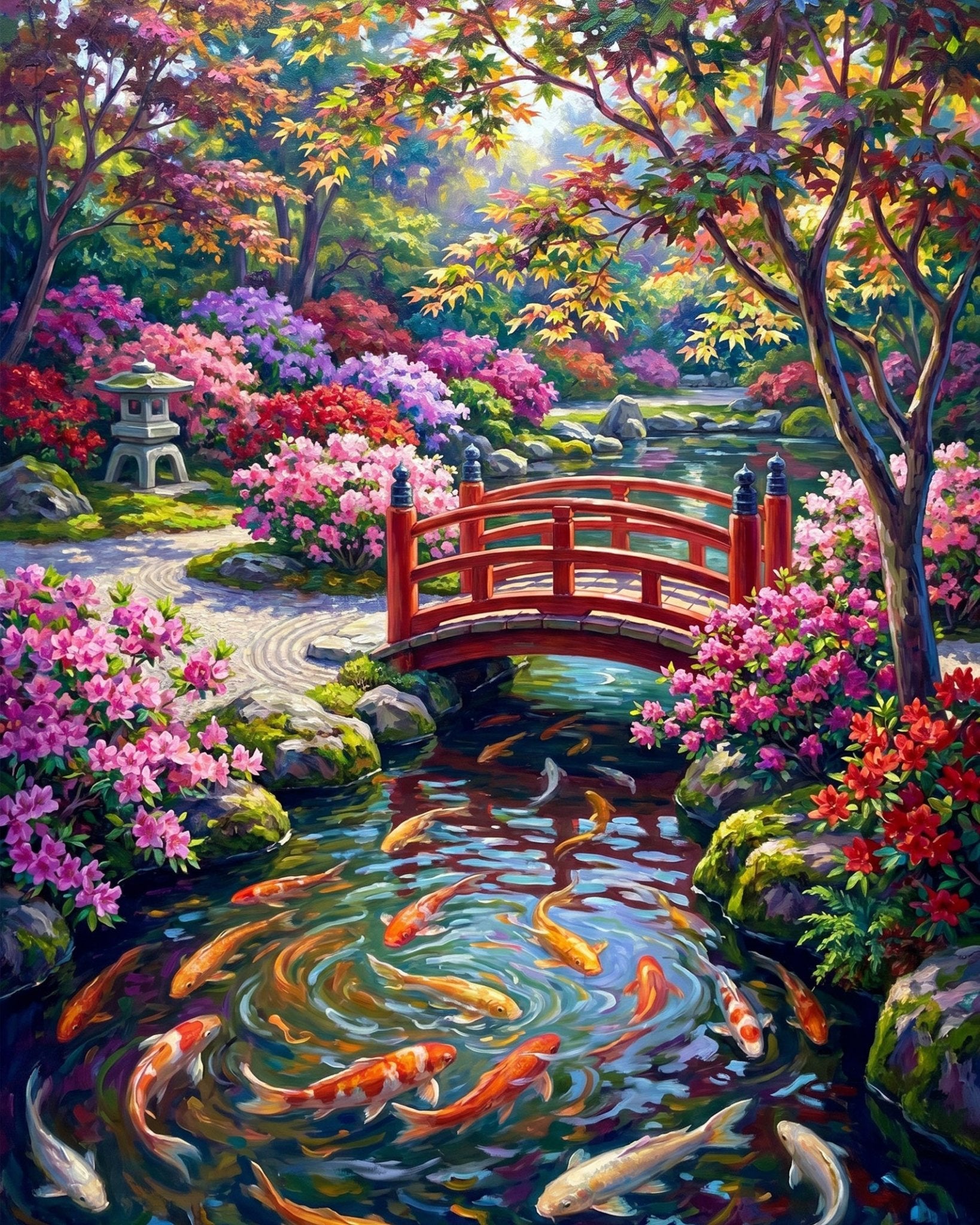 Serene Garden Bridge - Landscape - BestPaintByNumbers - Paint by Numbers Custom Kit
