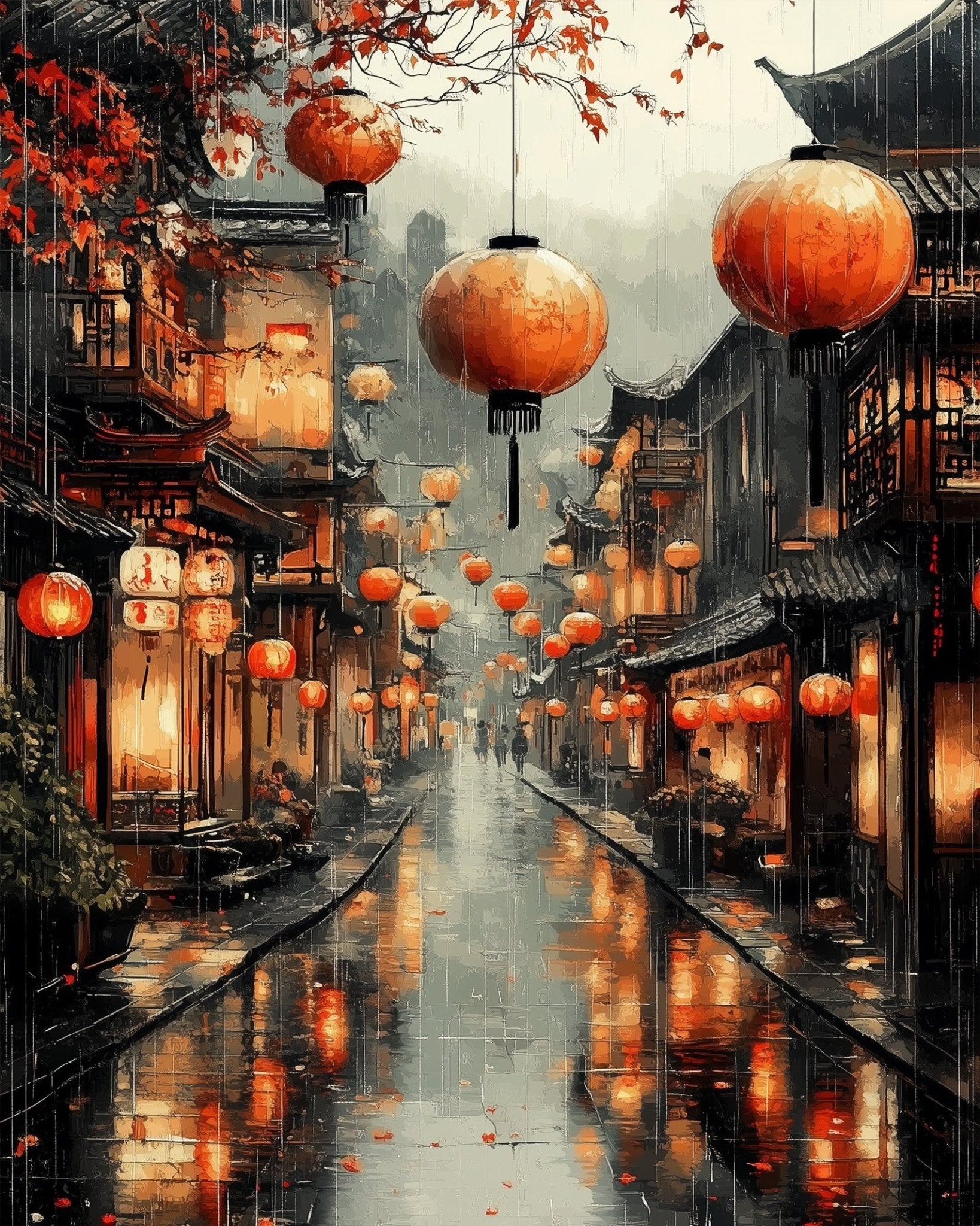 Serene Lantern Street - Asian Art - BestPaintByNumbers - Paint by Numbers Custom Kit