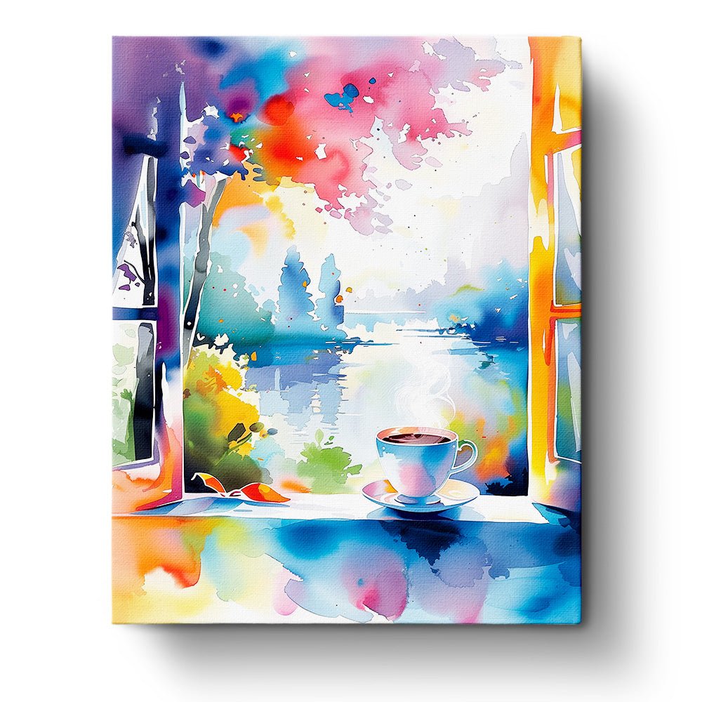Fixed paint by numbers, 24 colors, 16x20in. Serene morning coffee scene. Ideal for relaxation, BestPaintByNumbers.