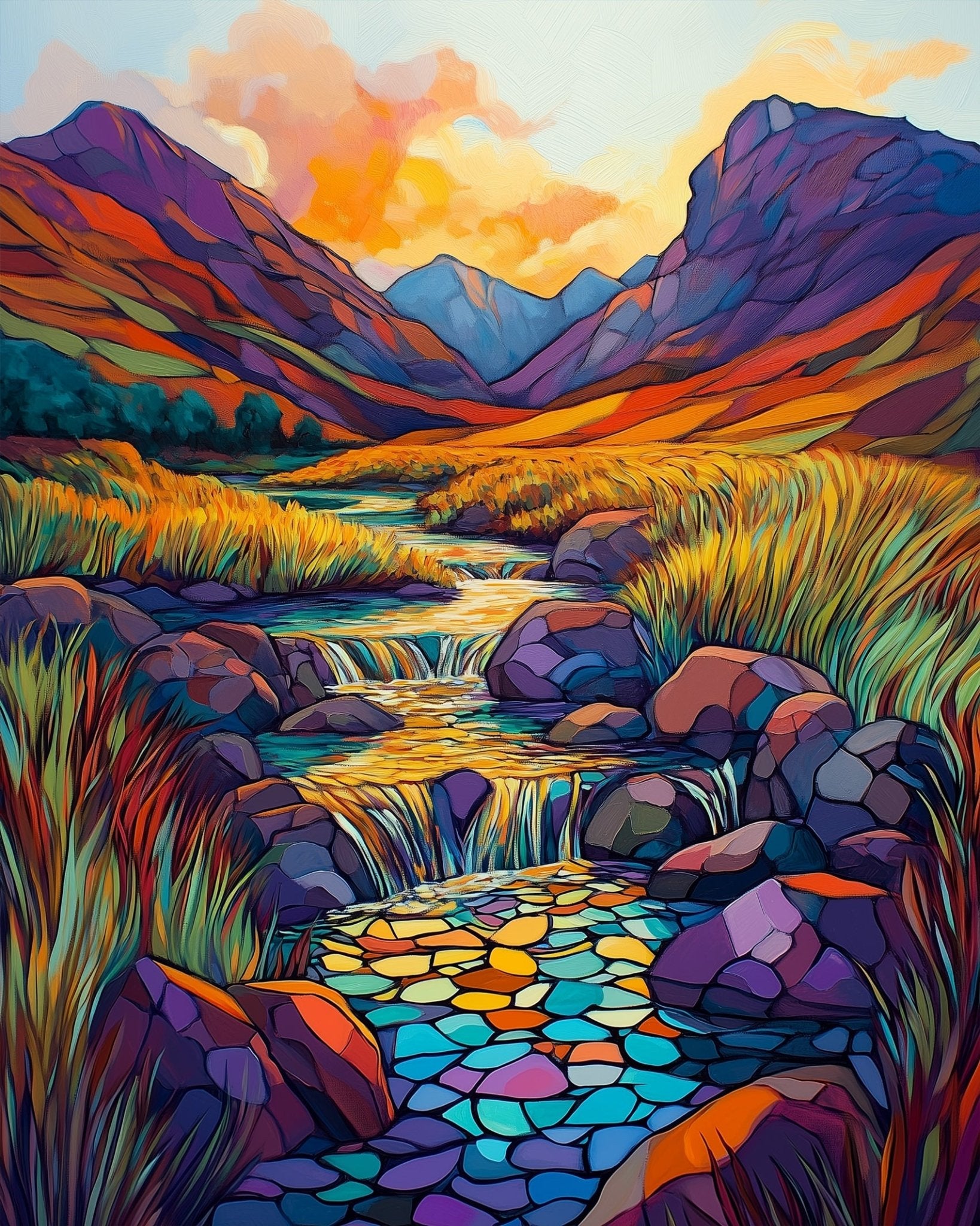 Serene River Sunset - Landscapes - BestPaintByNumbers - Paint by Numbers Custom Kit