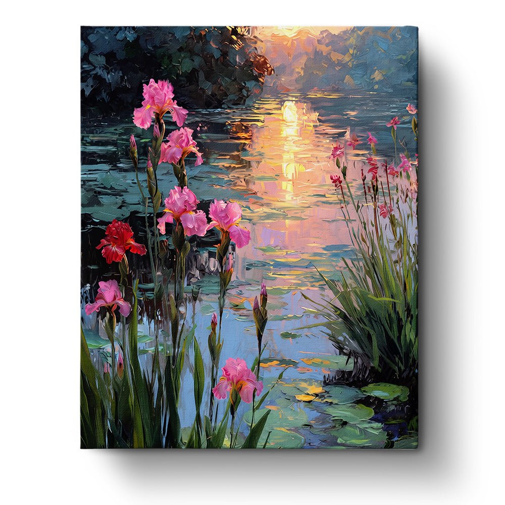 Serene Sunset by the Lake - Flowers - BestPaintByNumbers - Paint by Numbers Custom Kit