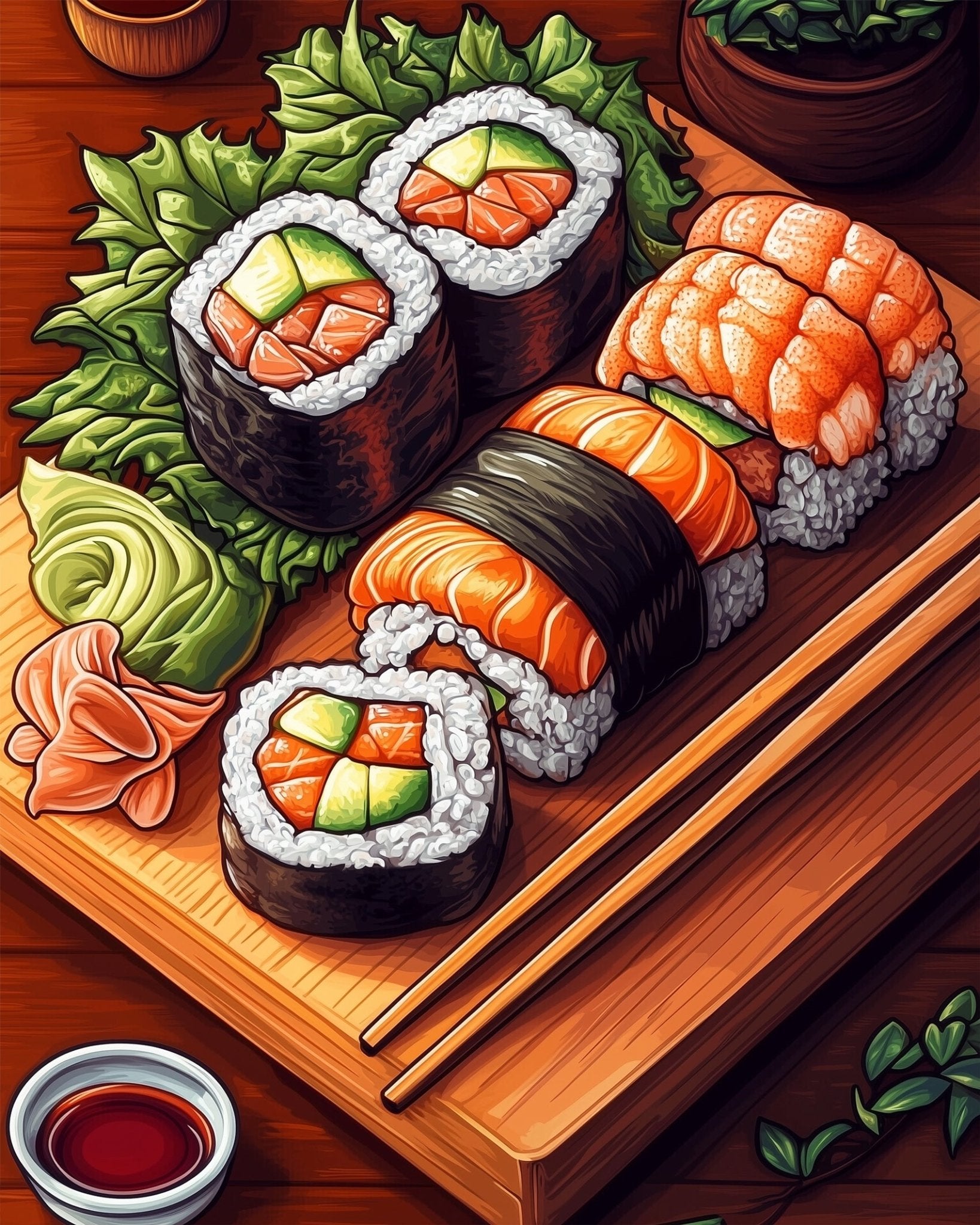 Serene Sushi Platter - Asian Art - BestPaintByNumbers - Paint by Numbers Custom Kit
