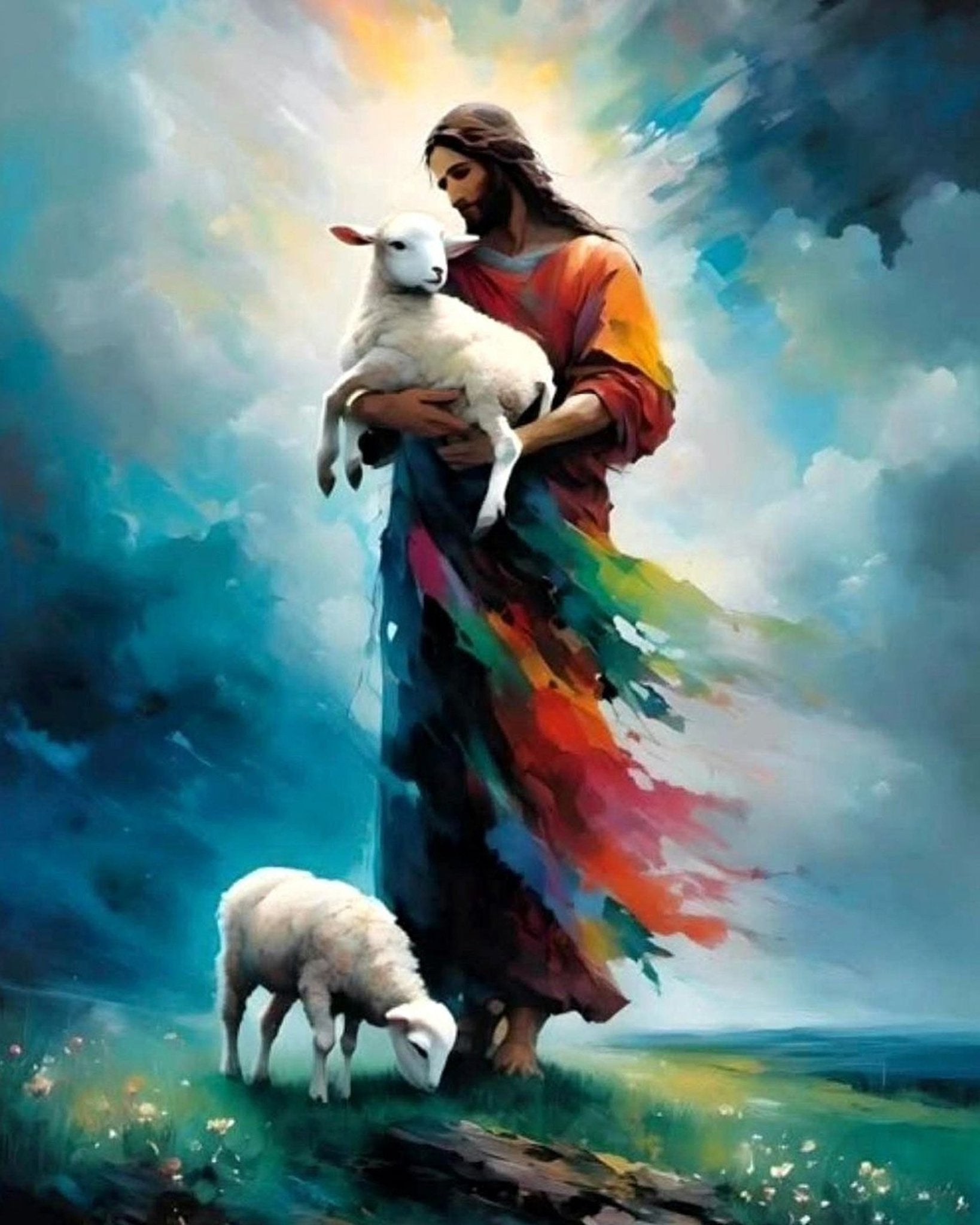 Shepherd with Lambs - Religion - BestPaintByNumbers - Paint by Numbers Custom Kit