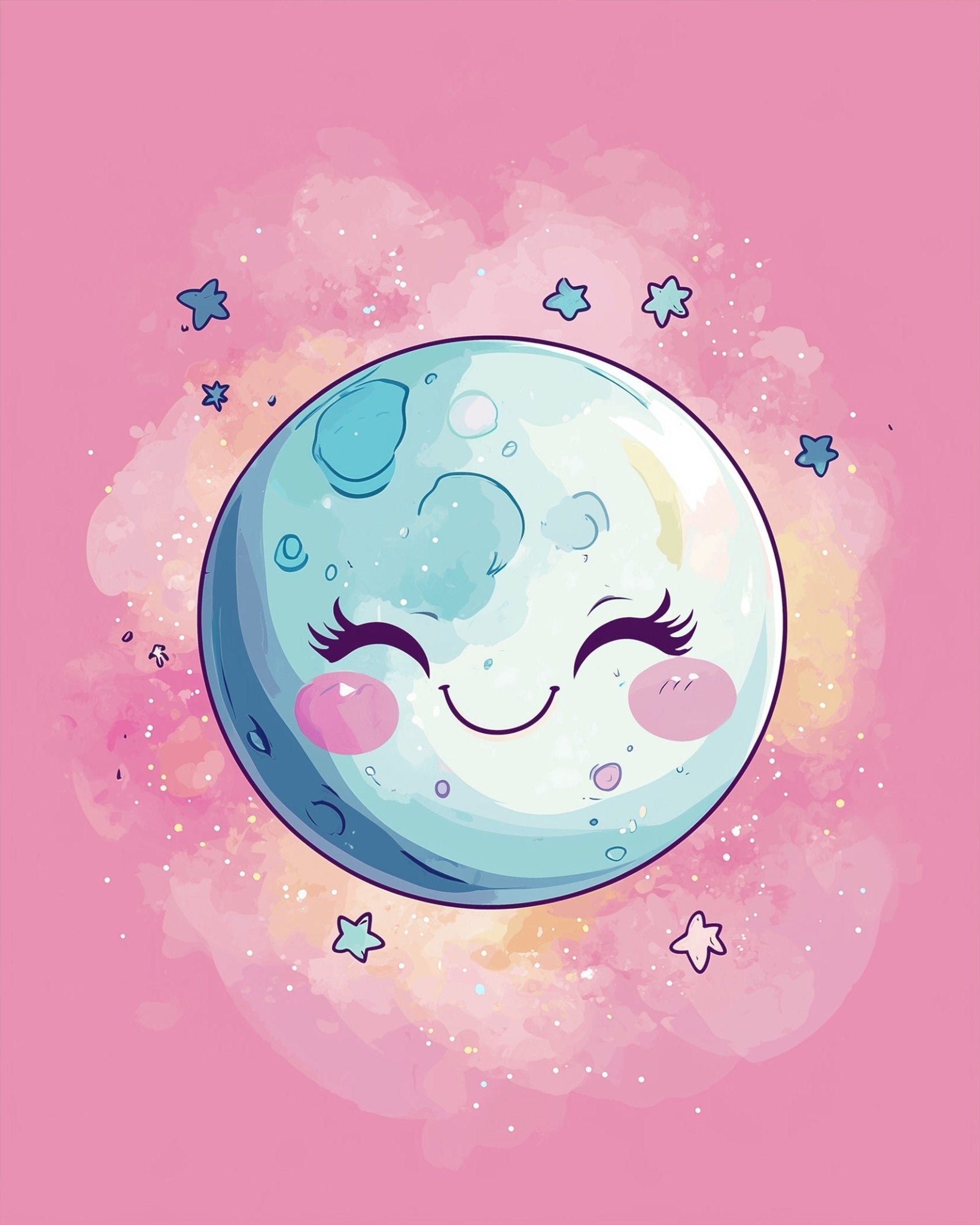 Smiling Moon with Stars - Galaxies - BestPaintByNumbers - Paint by Numbers Custom Kit