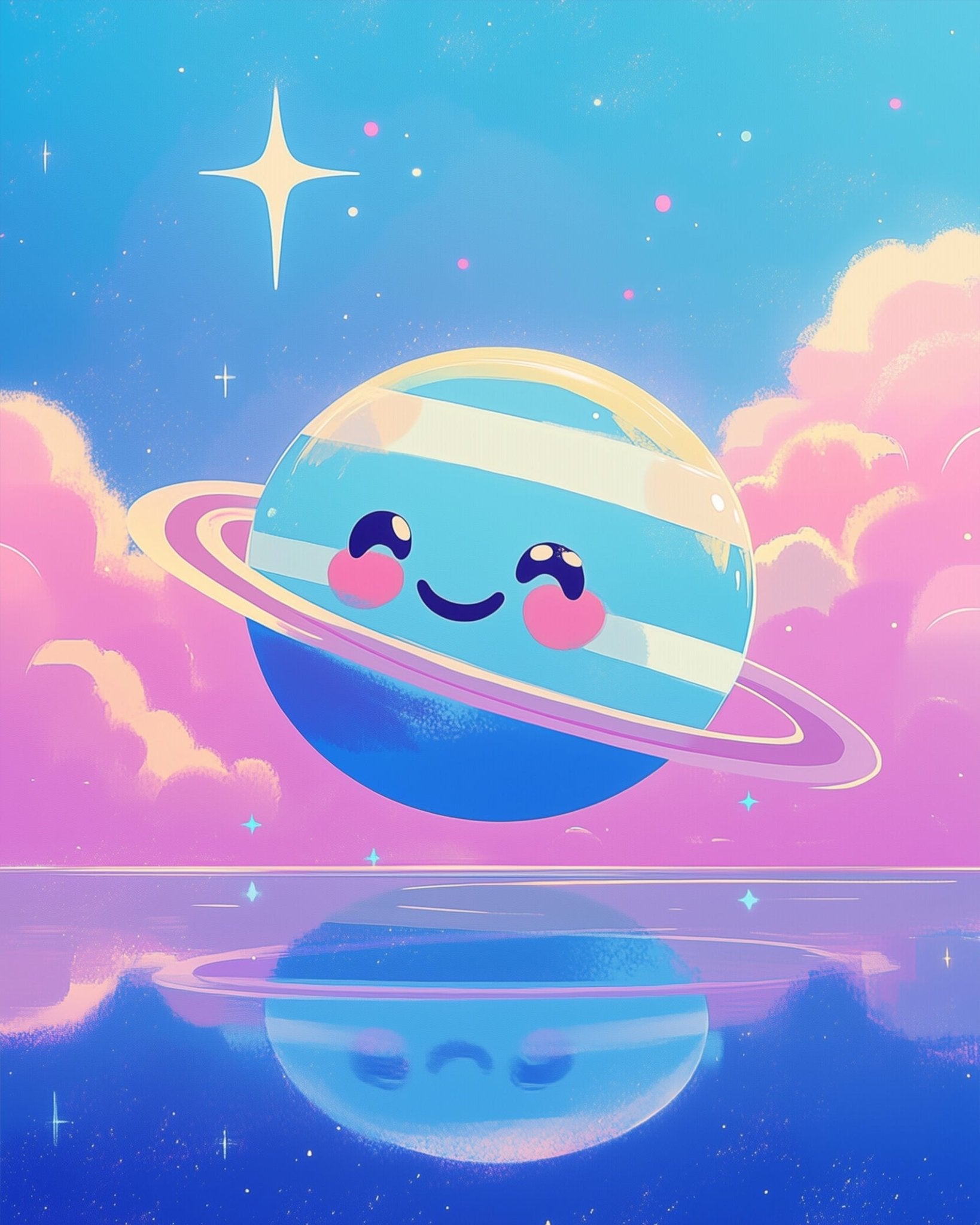 Smiling Saturn Scene - Galaxies - BestPaintByNumbers - Paint by Numbers Custom Kit