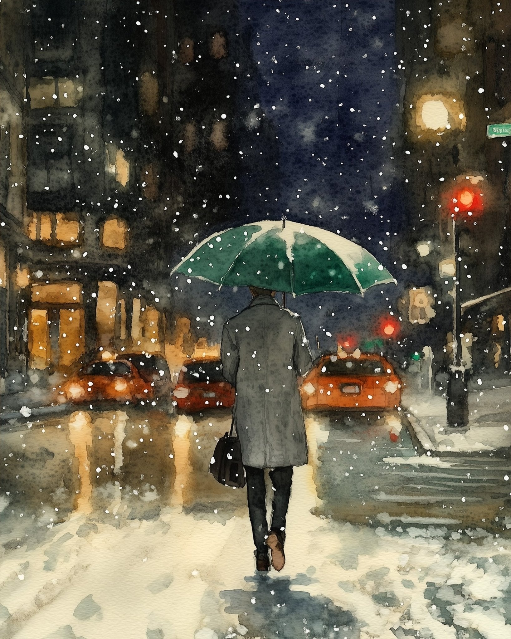 Snowy City Night Stroll - places - BestPaintByNumbers - Paint by Numbers Custom Kit