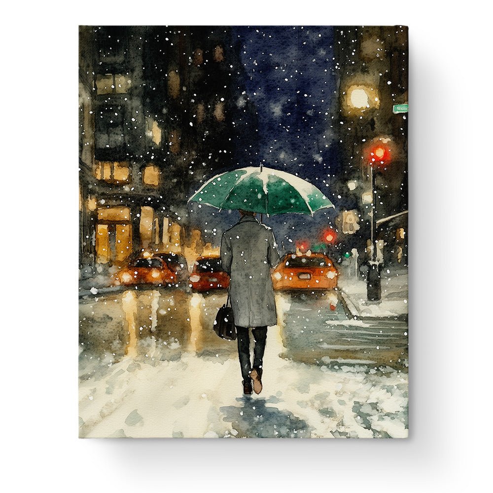 Snowy City Night Stroll - places - BestPaintByNumbers - Paint by Numbers Custom Kit