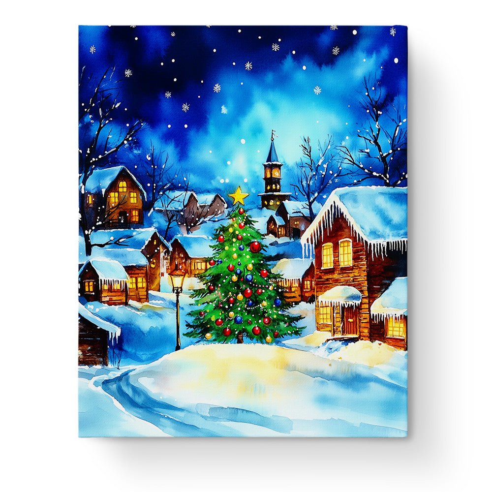 Snowy Village Scene - Christmas - BestPaintByNumbers - Paint by Numbers Custom Kit