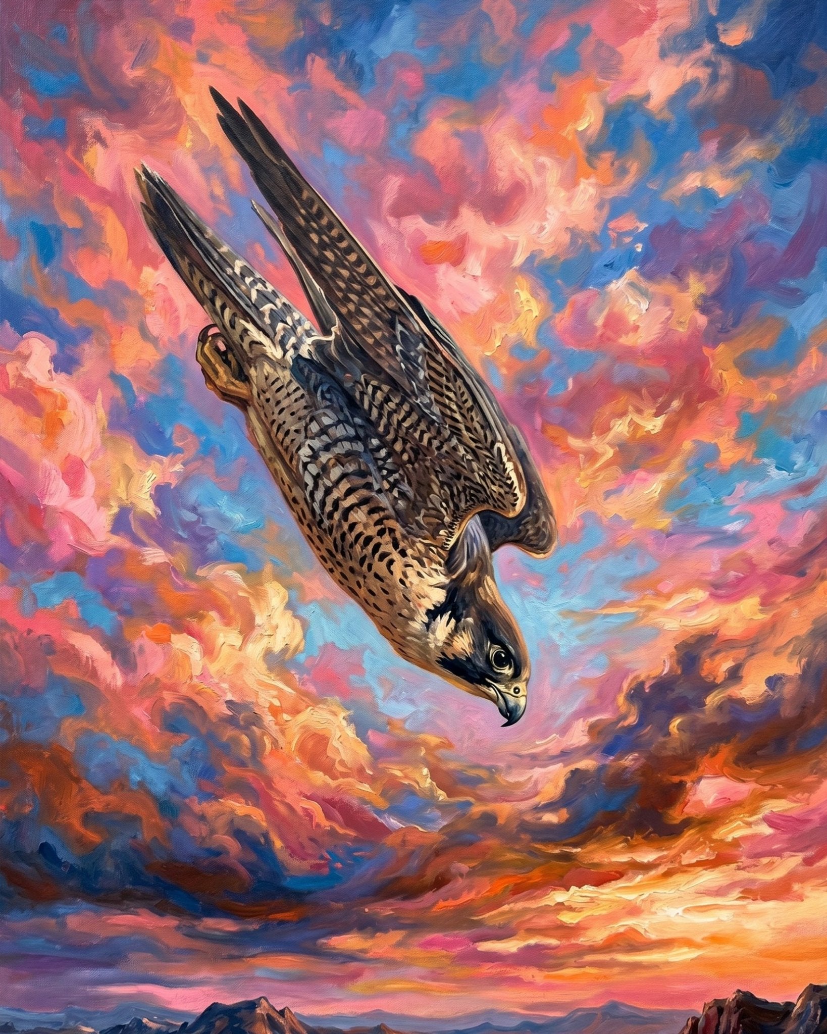 Soaring Falcon at Sunset - Animals - BestPaintByNumbers - Paint by Numbers Custom Kit
