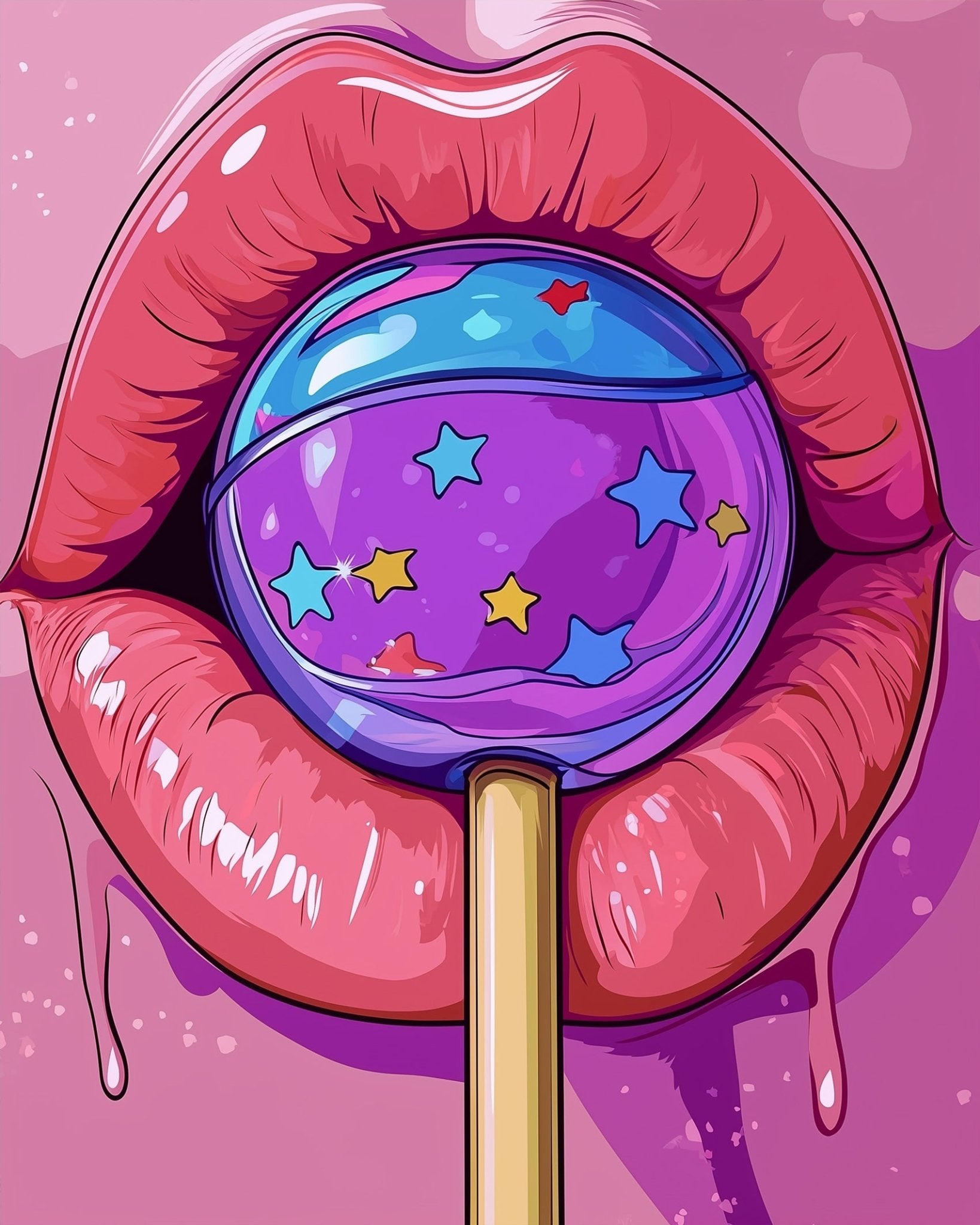 Starry Lollipop Lips - Pop Art - BestPaintByNumbers - Paint by Numbers Custom Kit