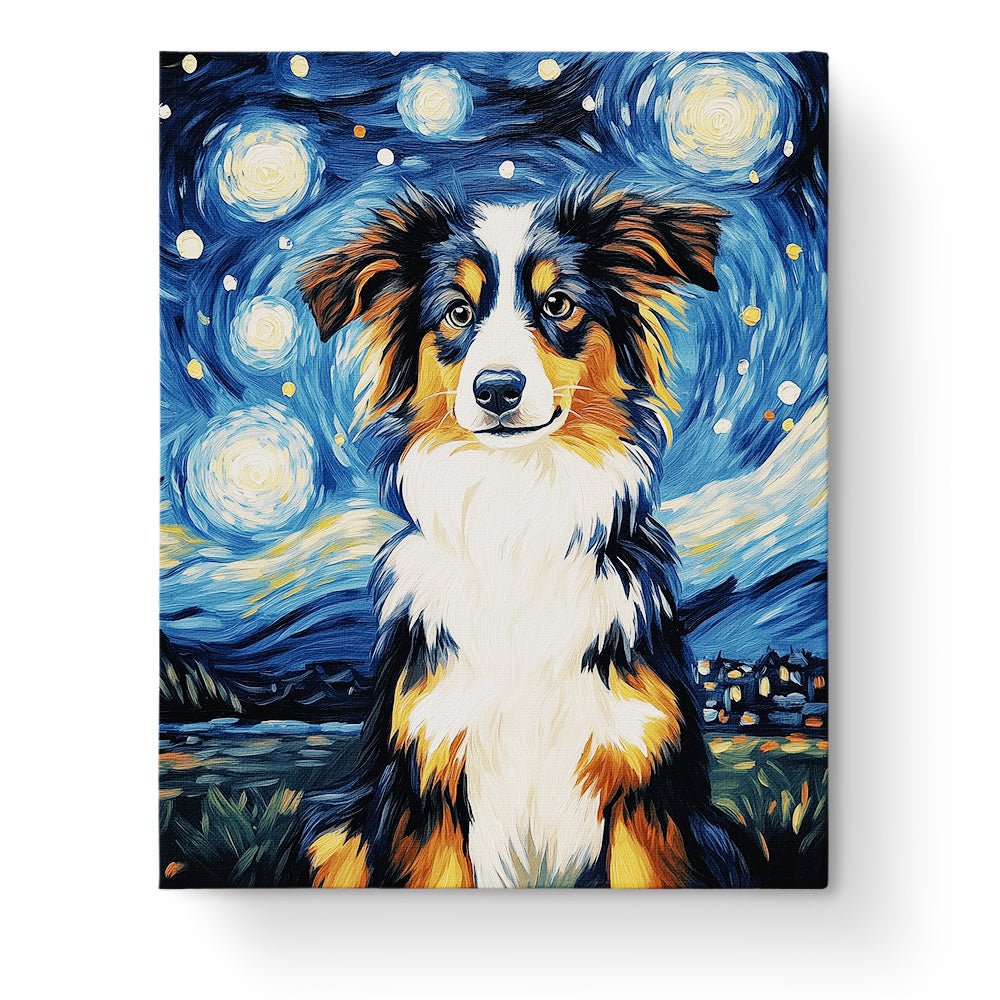 Starry Night Aussie Shepherd - Dogs - BestPaintByNumbers - Paint by Numbers Custom Kit
