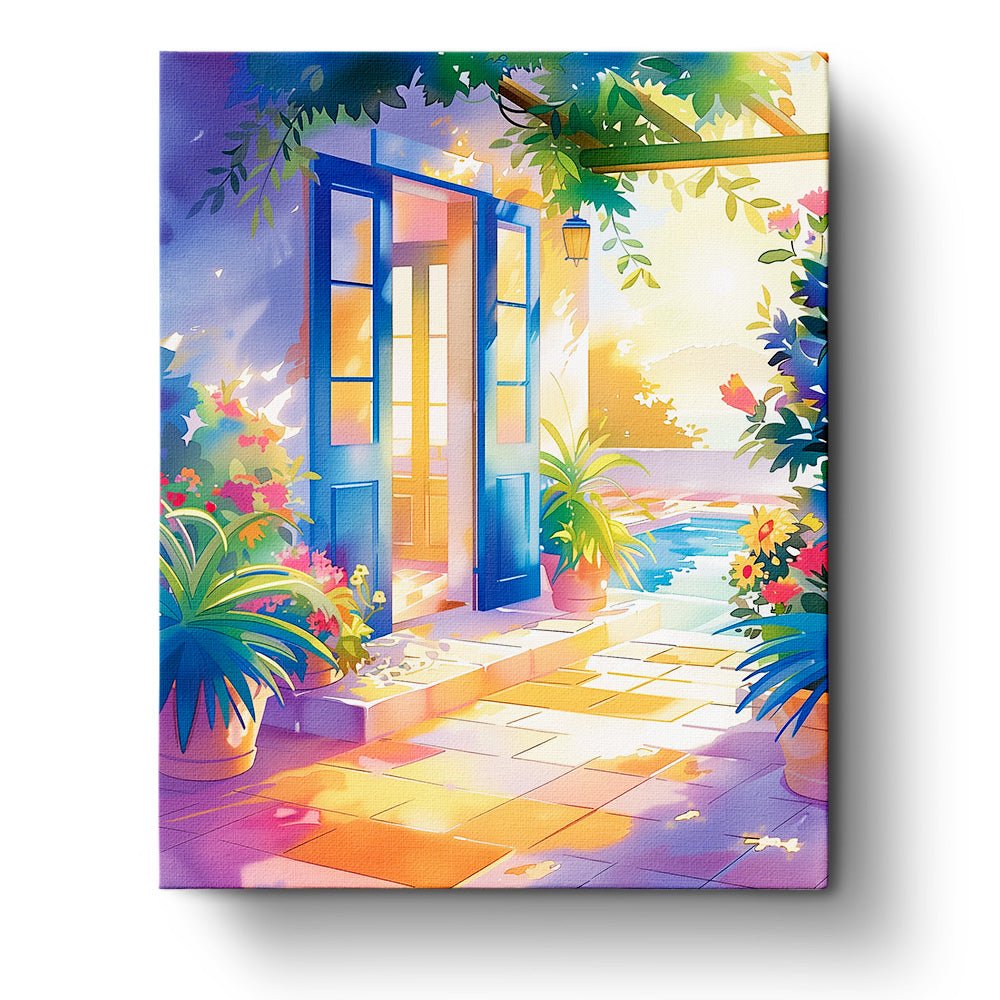 Fixed paint by numbers kit, 24 colors, 16x20in. Sunlit garden with vibrant hues. Perfect for stress relief.