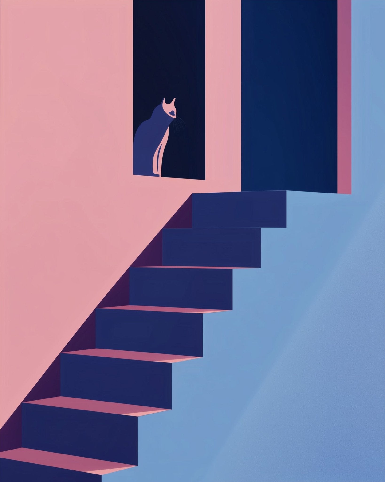 Sunlit Stairway with Cat - Minimalistic - BestPaintByNumbers - Paint by Numbers Custom Kit