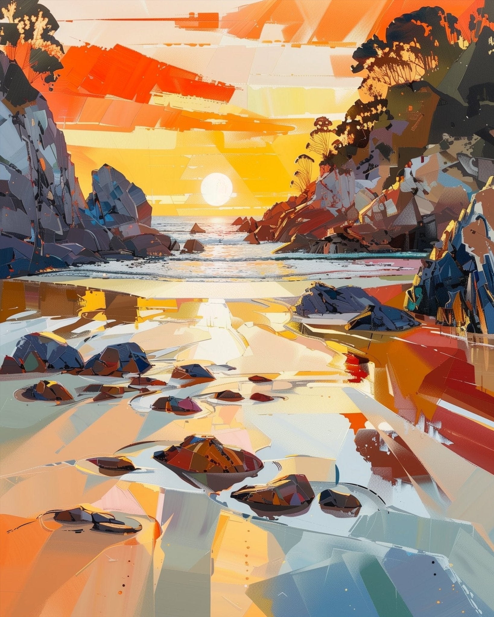 Sunset Cove Serenity - Sea Landscape - BestPaintByNumbers - Paint by Numbers Custom Kit