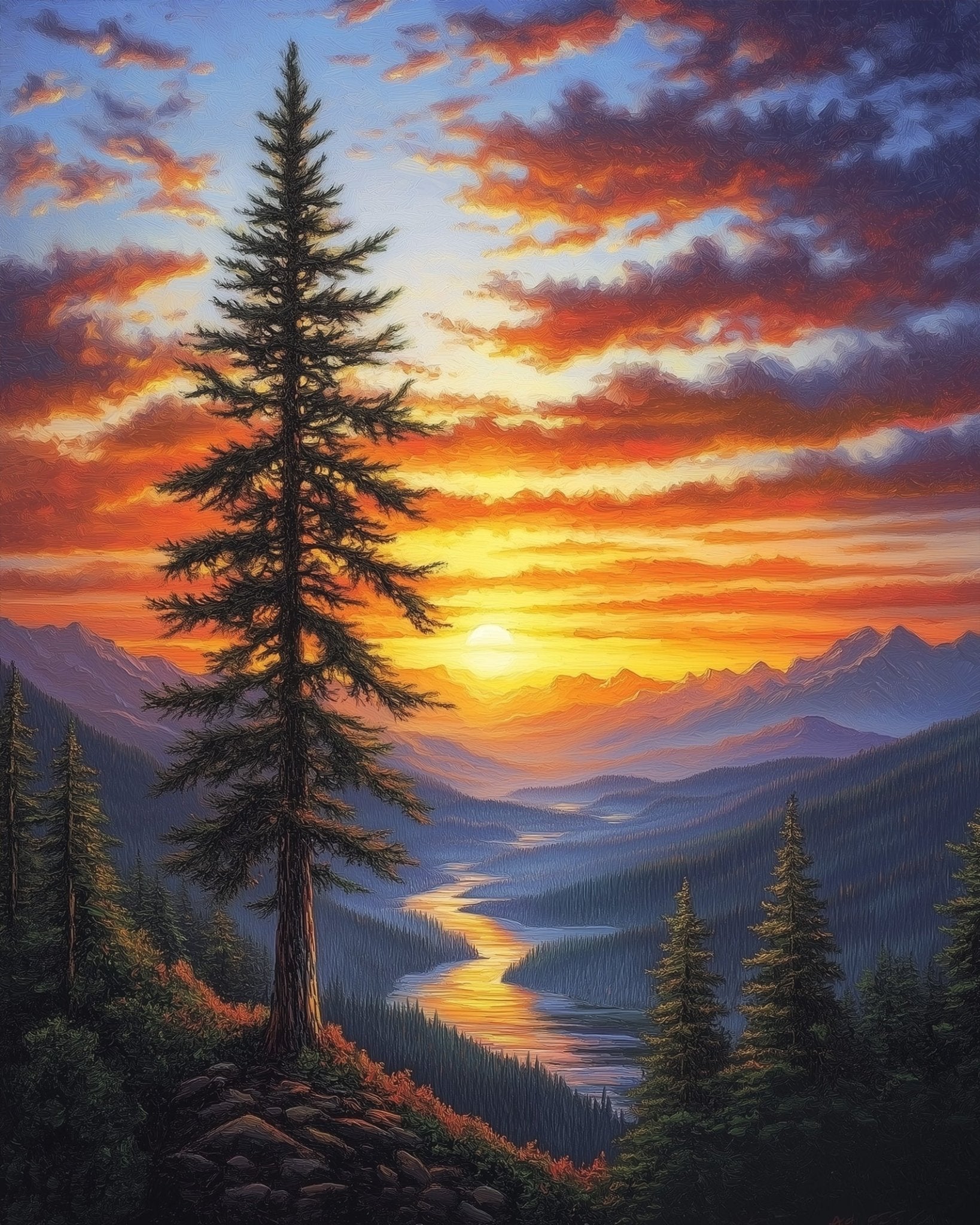 Sunset Over Forested Mountains - Landscape - BestPaintByNumbers - Paint by Numbers Custom Kit