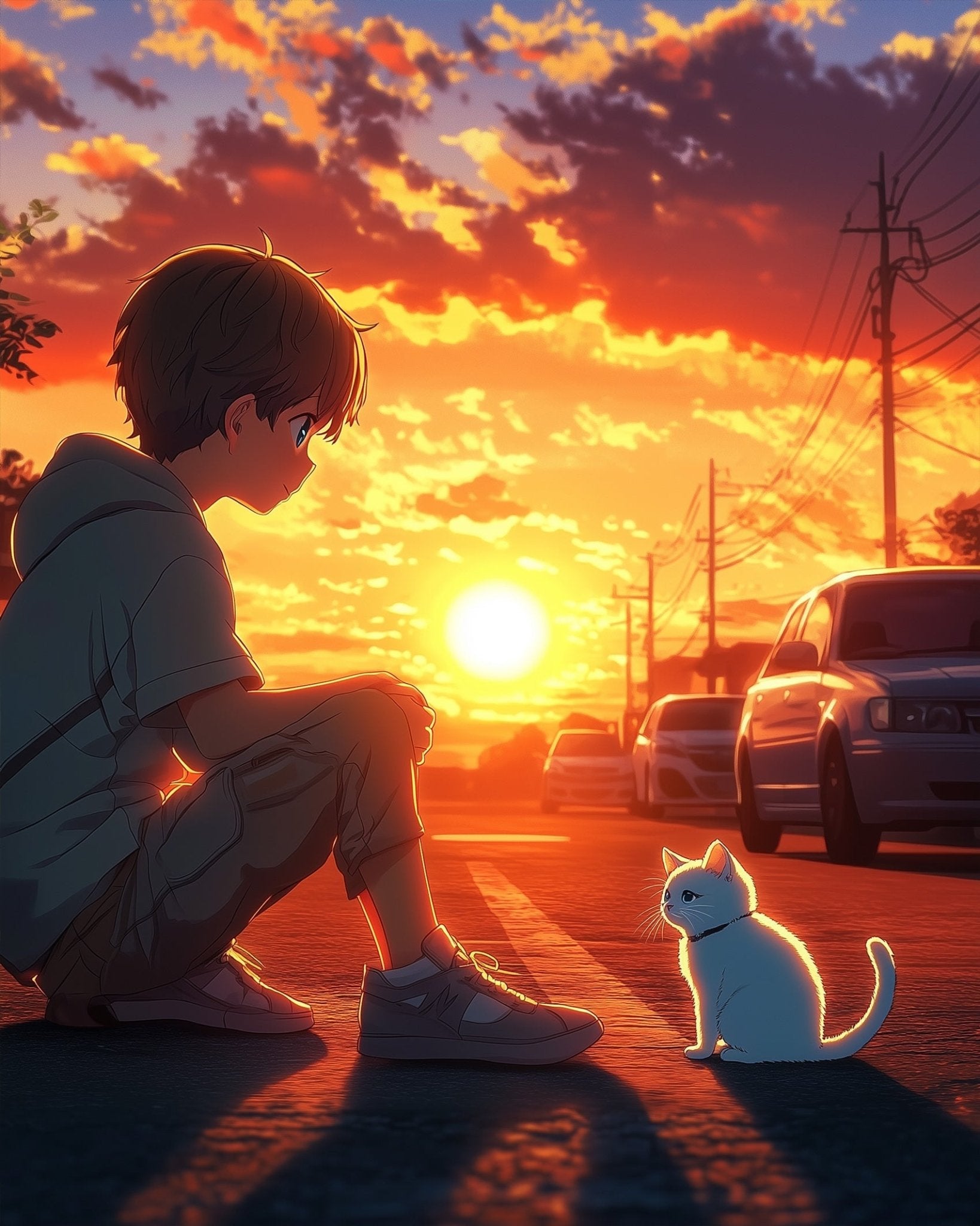 Sunset Serenity with Kitten - Lo - Fi - BestPaintByNumbers - Paint by Numbers Custom Kit