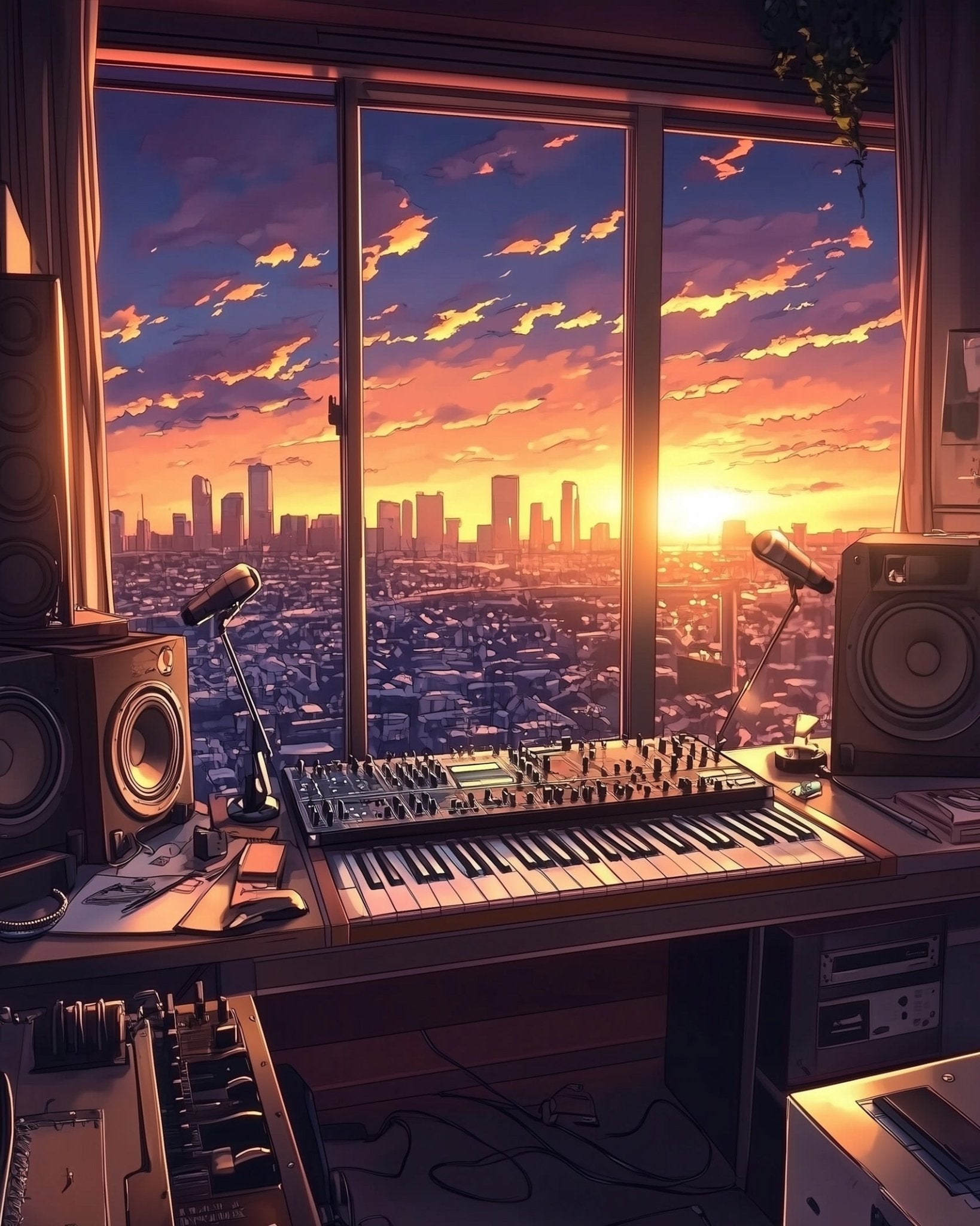 Sunset Studio Vibes - Lo - Fi - BestPaintByNumbers - Paint by Numbers Custom Kit