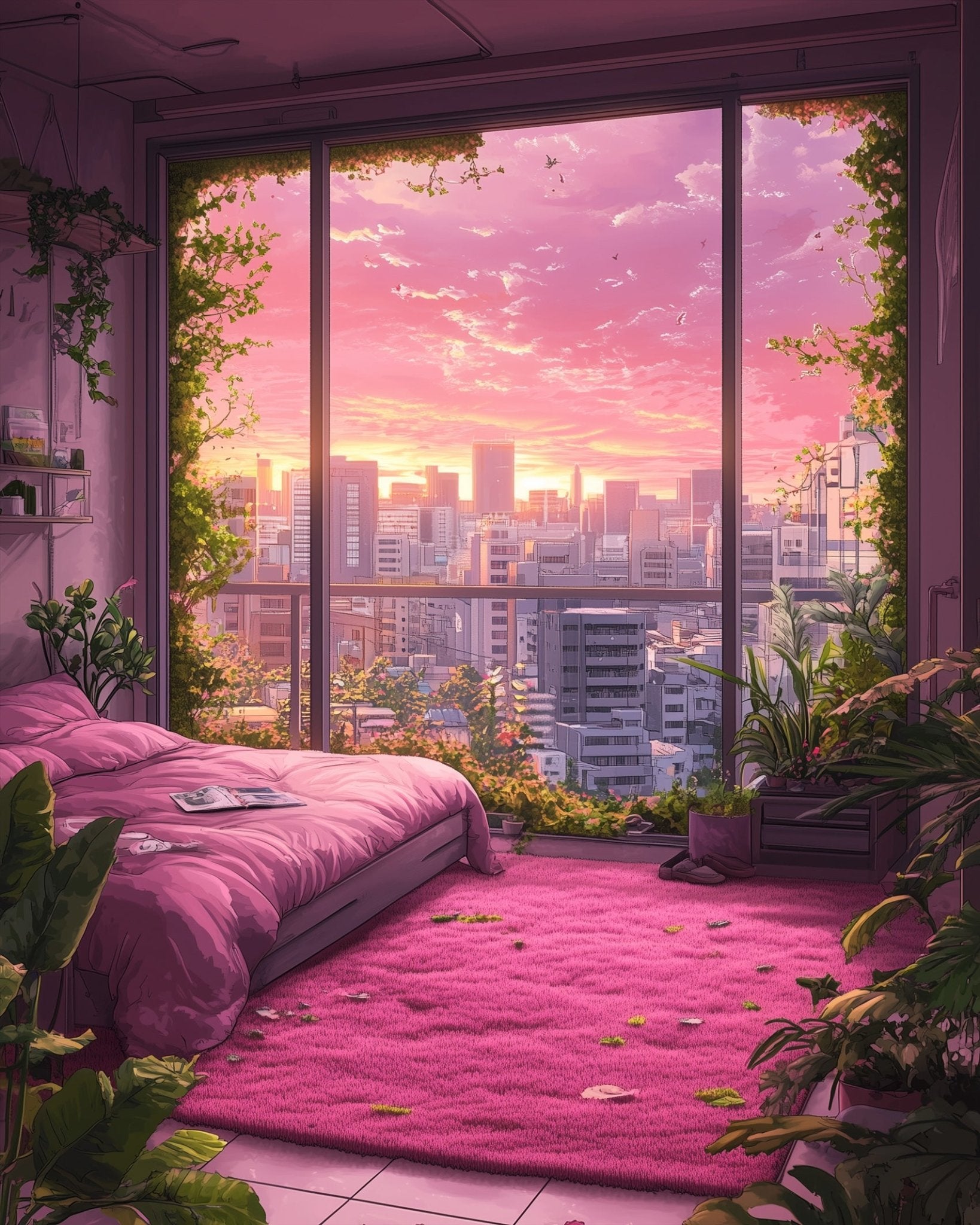 Sunset Urban Bedroom - Lo - Fi - BestPaintByNumbers - Paint by Numbers Custom Kit