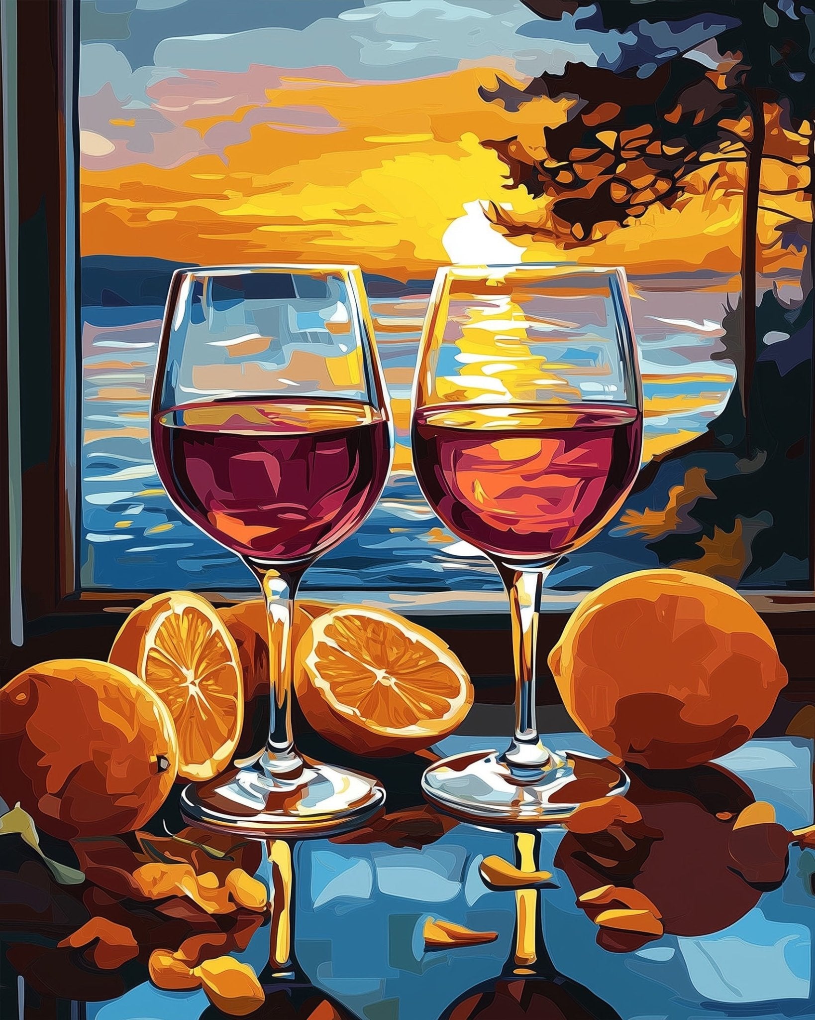 Sunset Wine and Oranges - Still Life - BestPaintByNumbers - Paint by Numbers Custom Kit