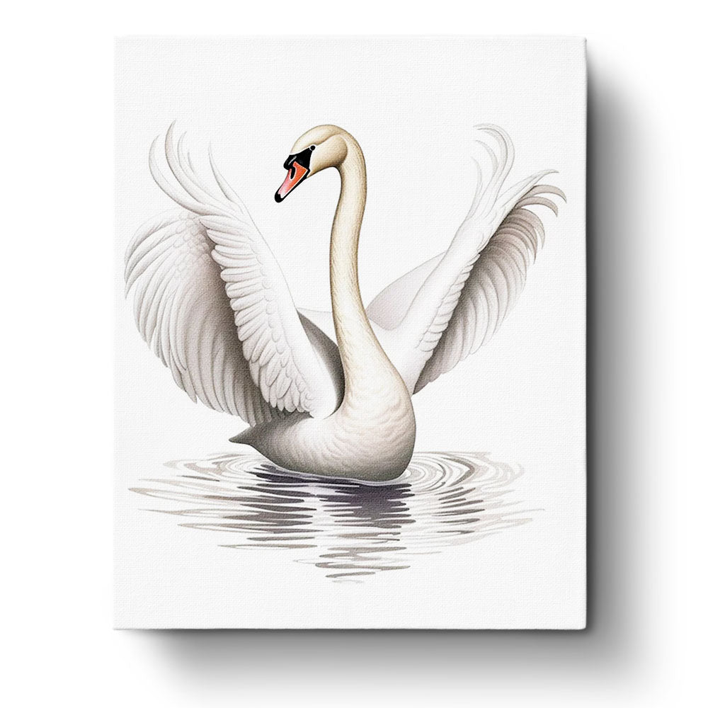Fixed paint by numbers kit, 24 colors, 16x20in. Graceful swan on calm water. A relaxing artistic experience.