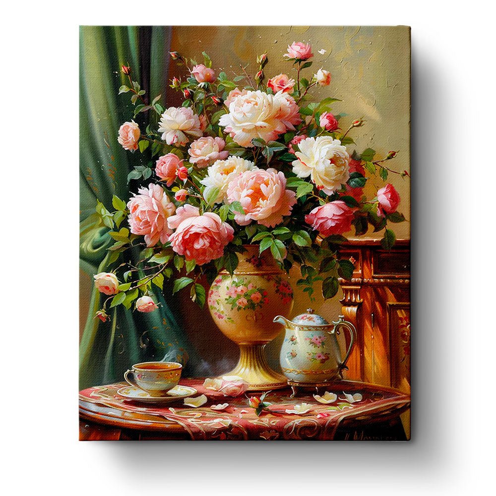Tea Time with Flowers - BestPaintByNumbers - Paint by Numbers Custom Kit