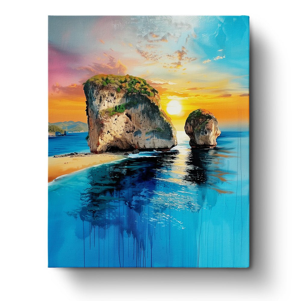 Fixed paint by numbers kit, 24 colors, 16x20in. Serene Thailand sunset for mindful painting.