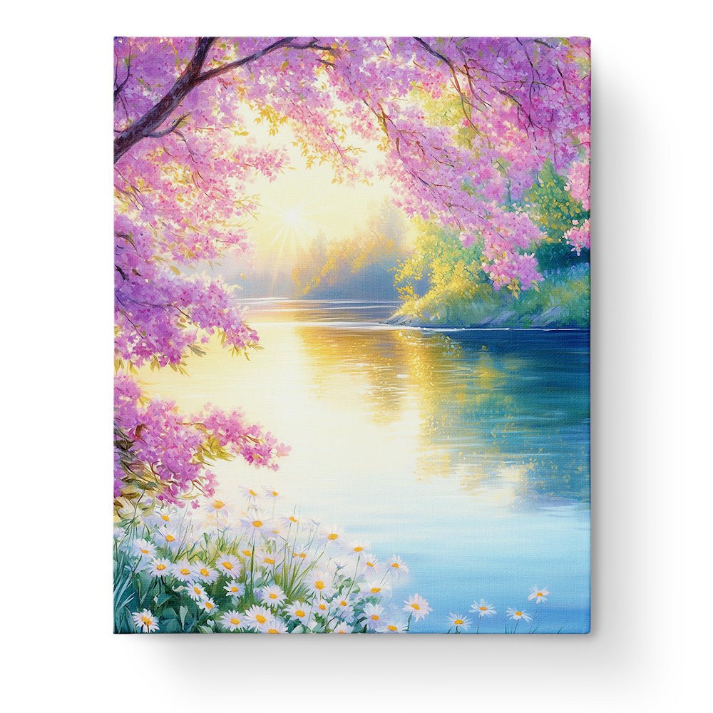 Tranquil Cherry Blossom River - Landscape - BestPaintByNumbers - Paint by Numbers Custom Kit