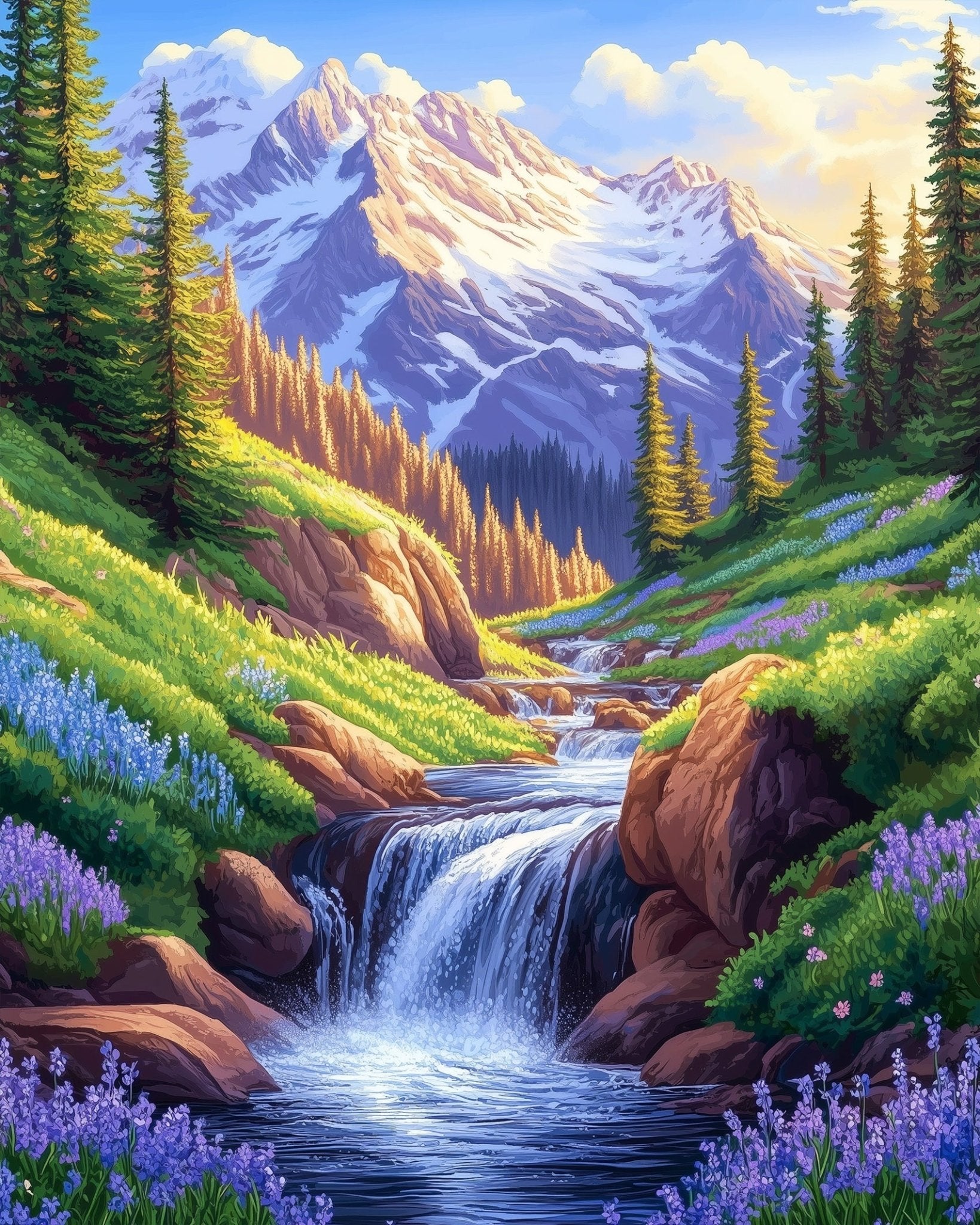 Tranquil Mountain Stream - Landscape - BestPaintByNumbers - Paint by Numbers Custom Kit