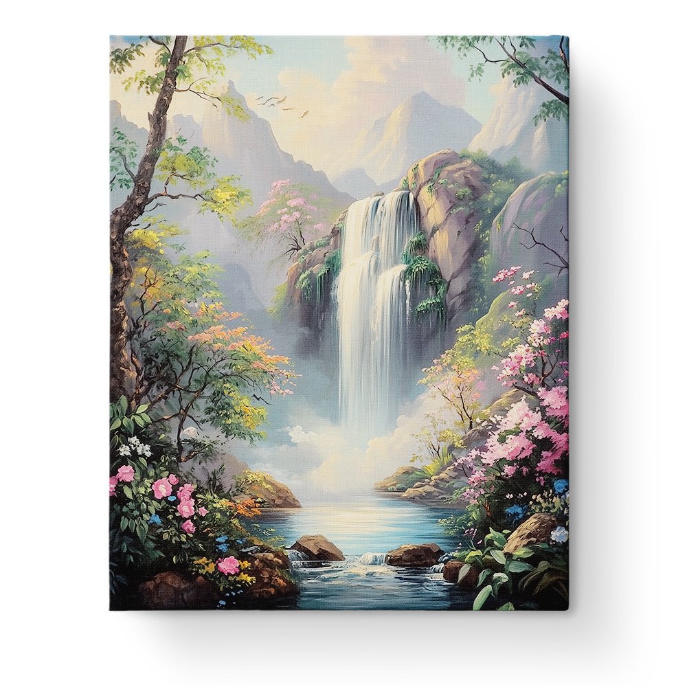 Tranquil Waterfall Haven - Landscape - BestPaintByNumbers - Paint by Numbers Custom Kit