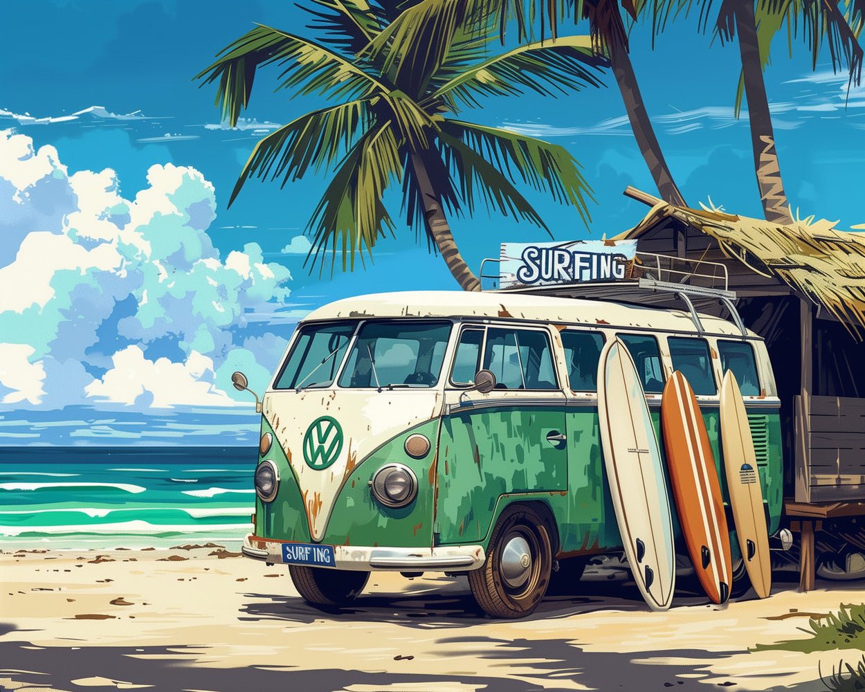Travel Surfer Beach - Paint by Numbers - BestPaintByNumbers - Paint by Numbers Custom Kit