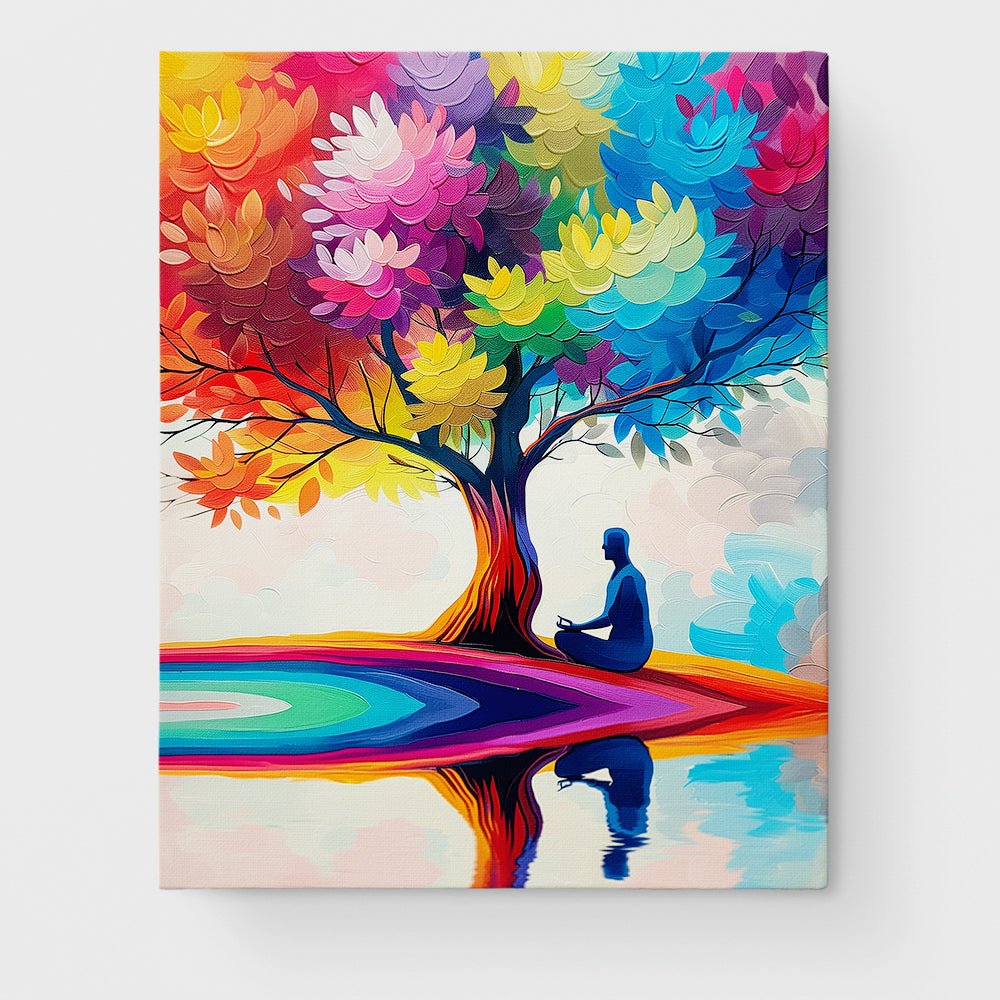 Fixed paint by numbers kit, 24 colors, 12x16in. Vibrant tree of life in bold hues inviting relaxation.
