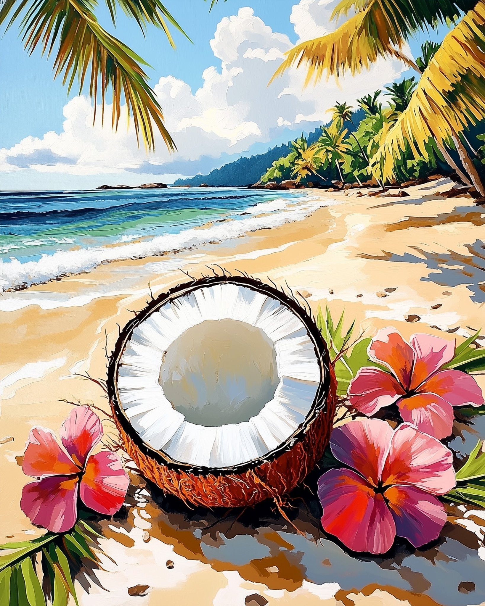Tropical Beach with Coconut - Summer - BestPaintByNumbers - Paint by Numbers Custom Kit