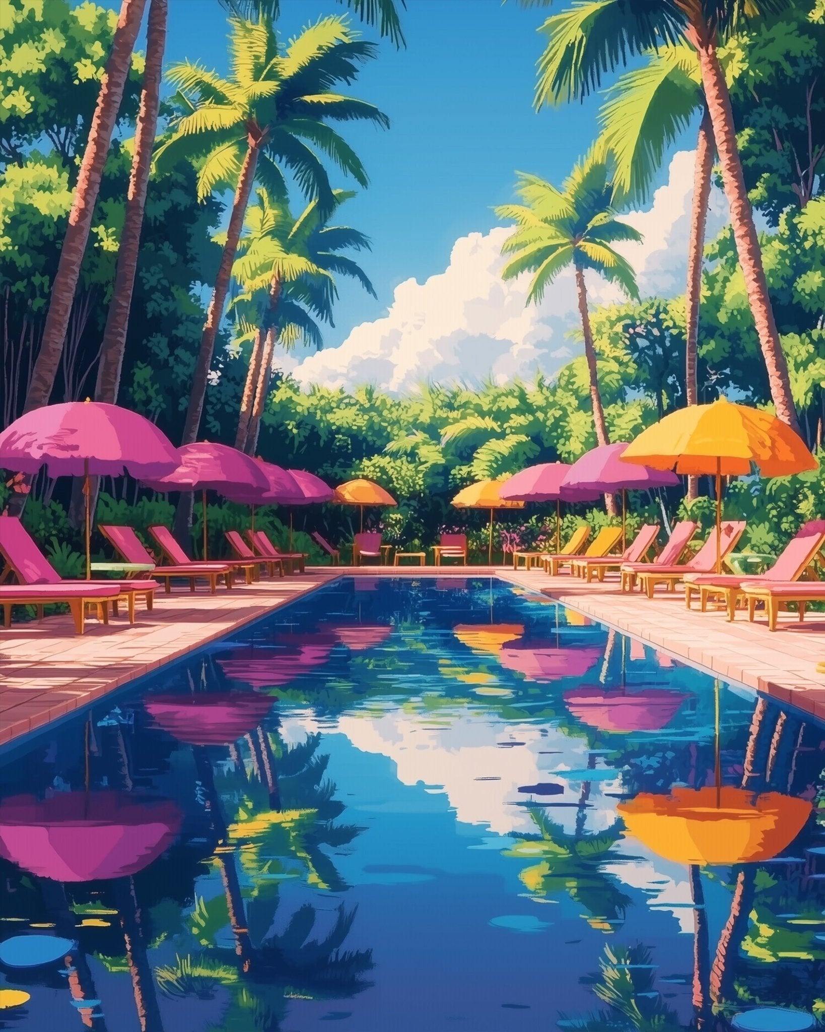 Tropical Poolside Escape - Summer - BestPaintByNumbers - Paint by Numbers Custom Kit