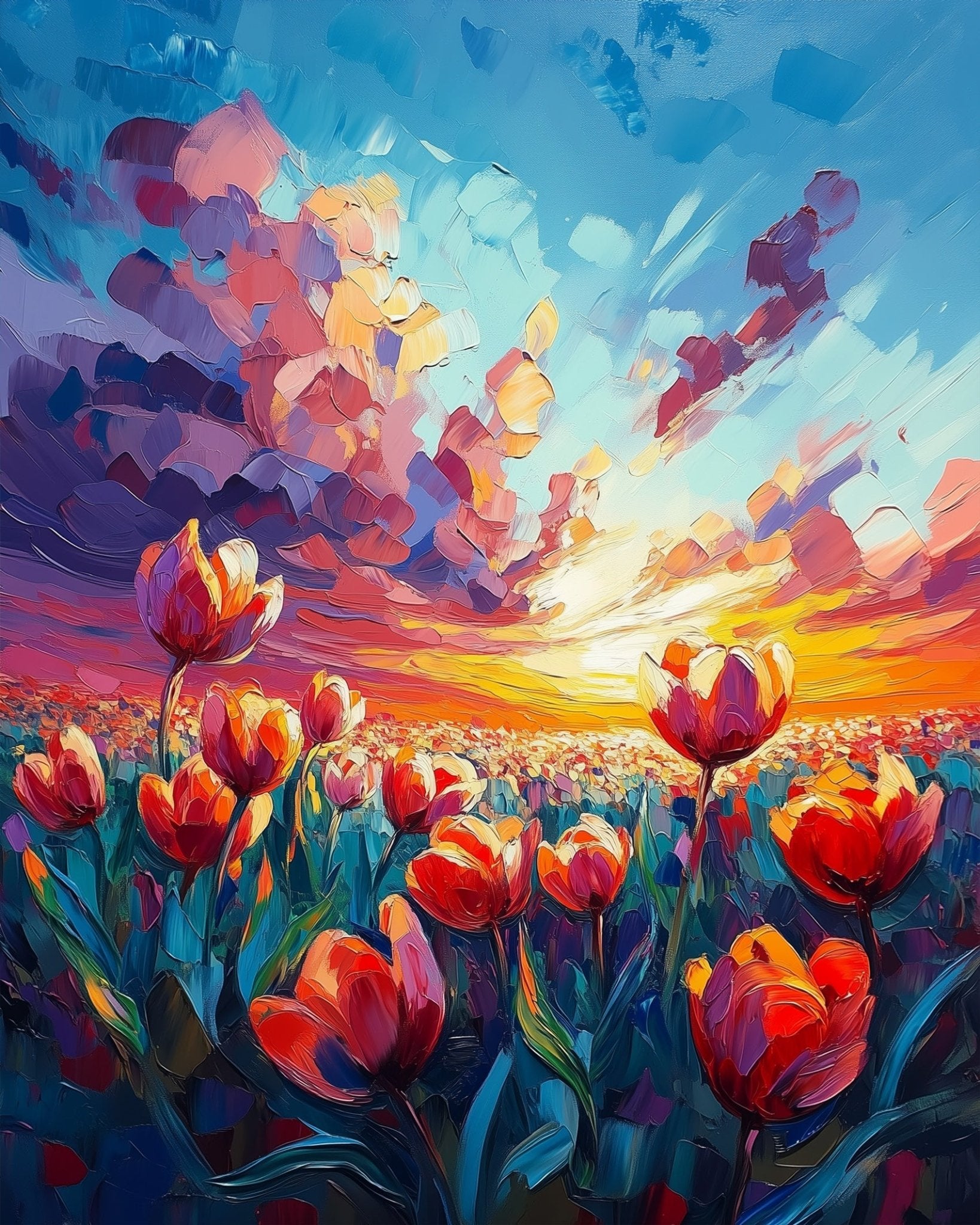 Tulip Sunrise Harmony - Impressionist - BestPaintByNumbers - Paint by Numbers Custom Kit