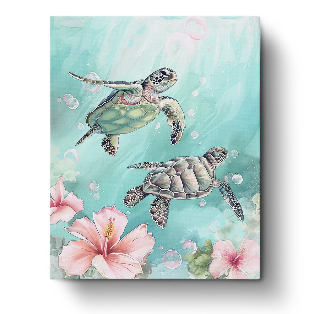 Fixed paint by numbers kit with 24 colors, 16x20in. Peaceful turtle underwater scene. Ideal for relaxation and creativity.