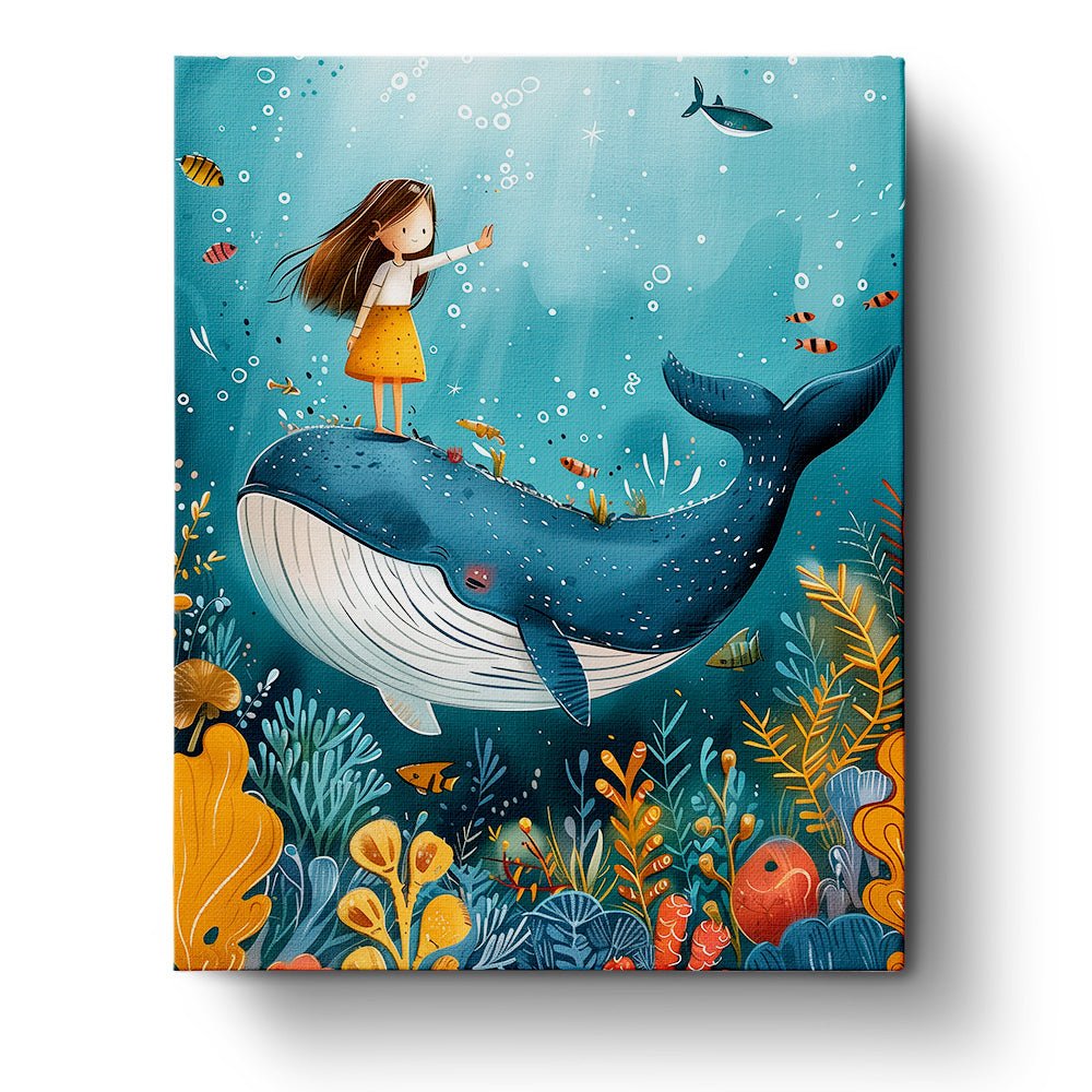 Underwater World Whale with Girl - BestPaintByNumbers - Paint by Numbers Custom Kit