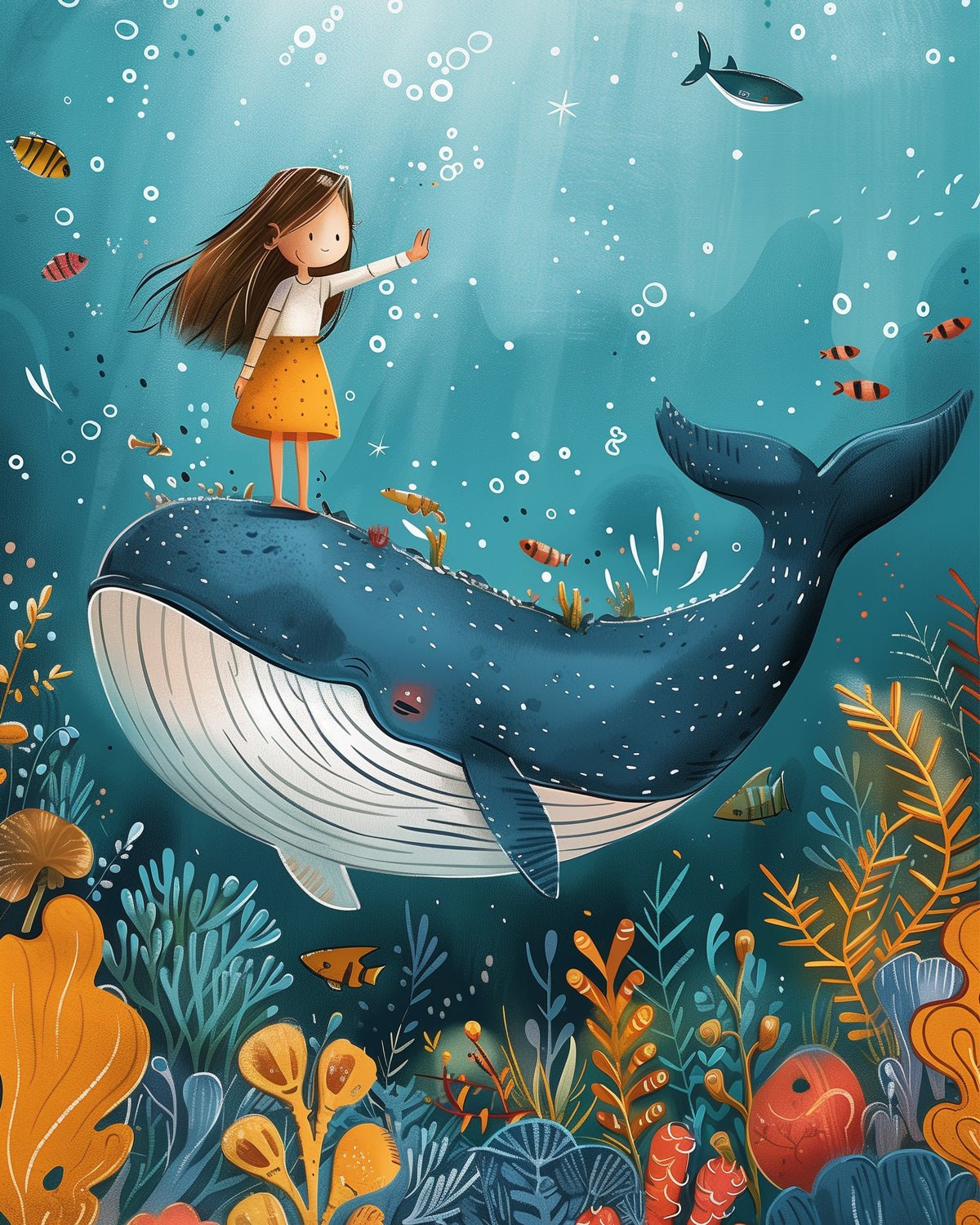 Underwater World Whale with Girl - BestPaintByNumbers - Paint by Numbers Custom Kit