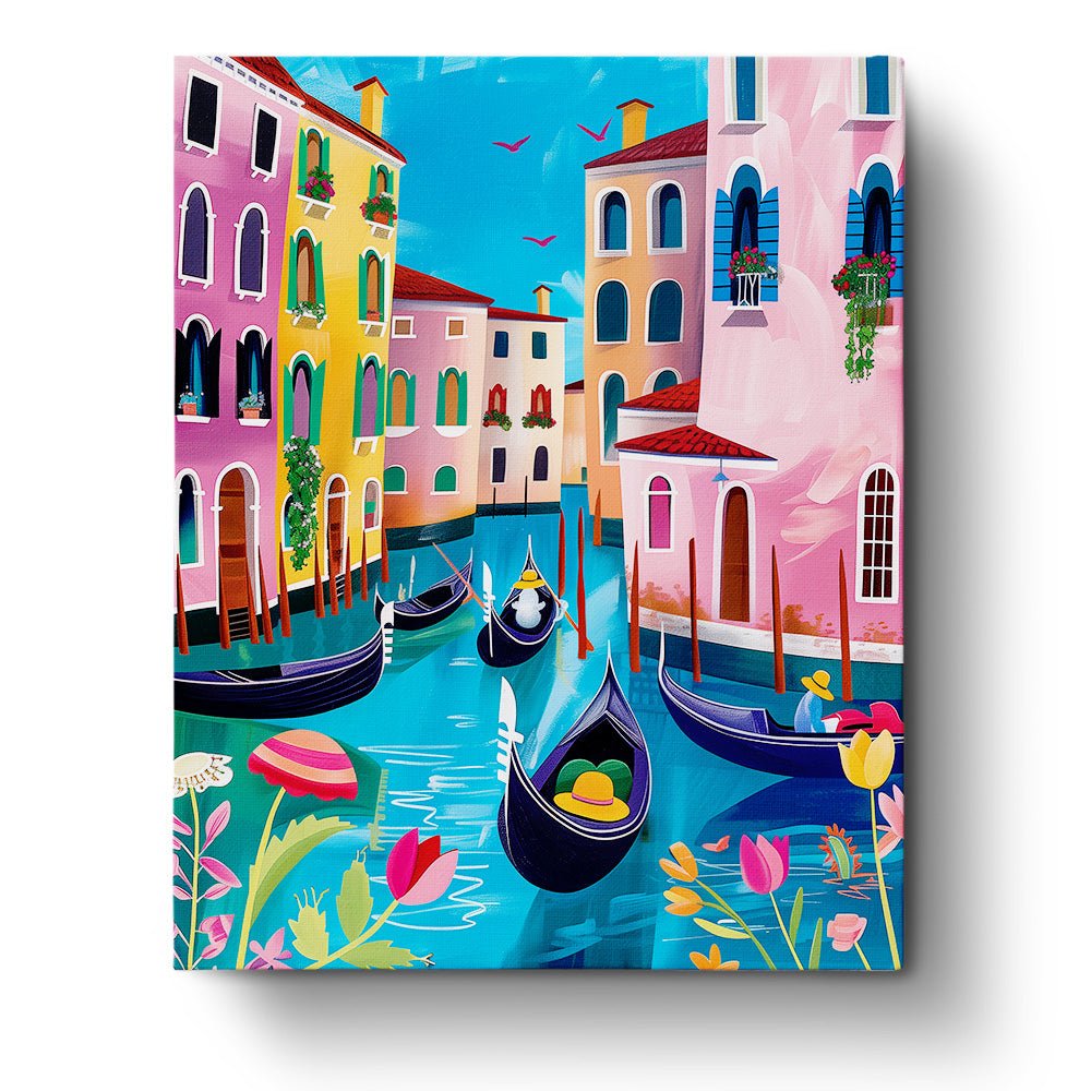 Fixed paint by number kit, 24 colors, 16x20in. Serene Venetian canal scene. Ideal for relaxation.