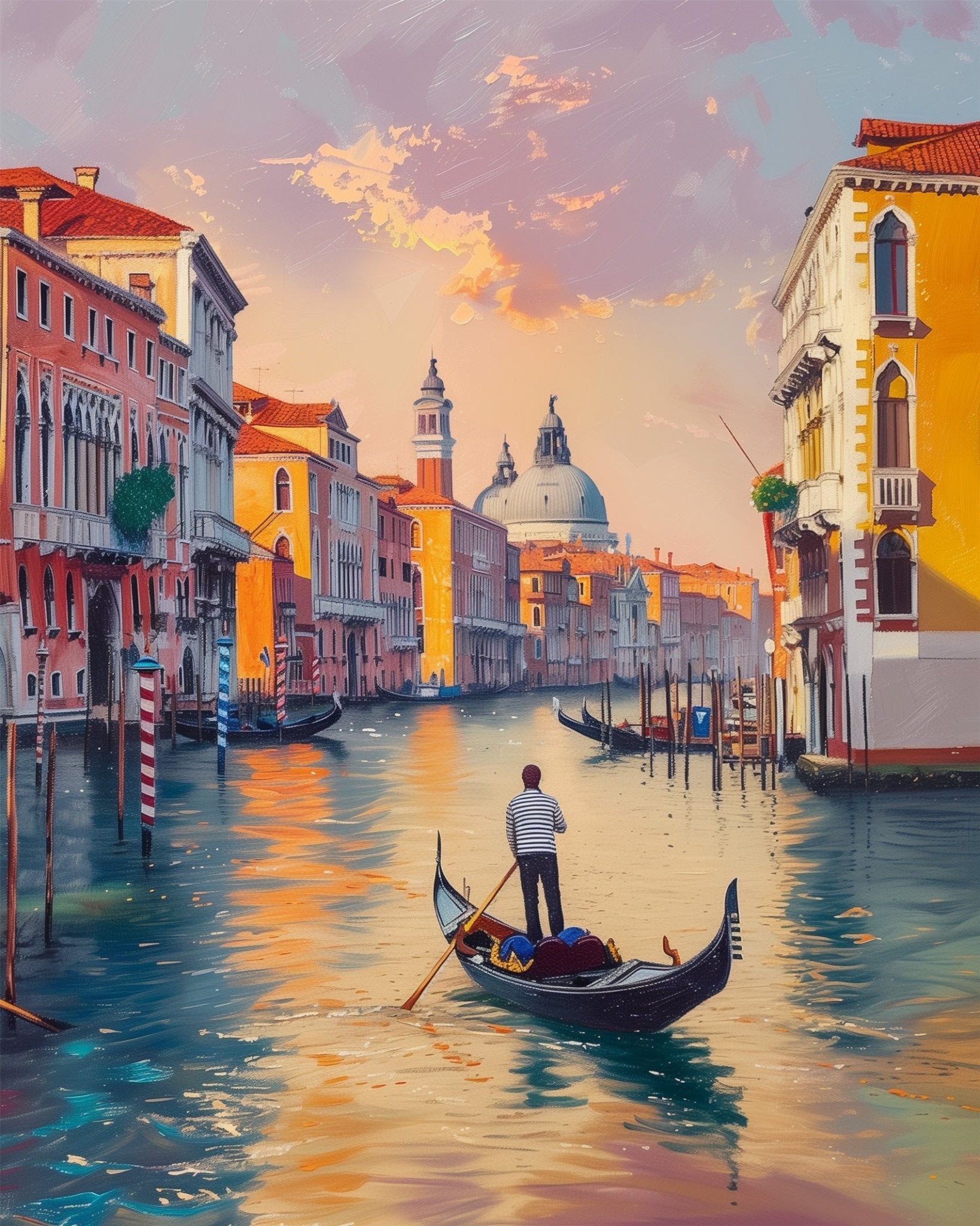 Paint Venice sunset with fixed kit, 24 colors, 12x16in. Enjoy stress relief through creative painting. BestPaintByNumbers.