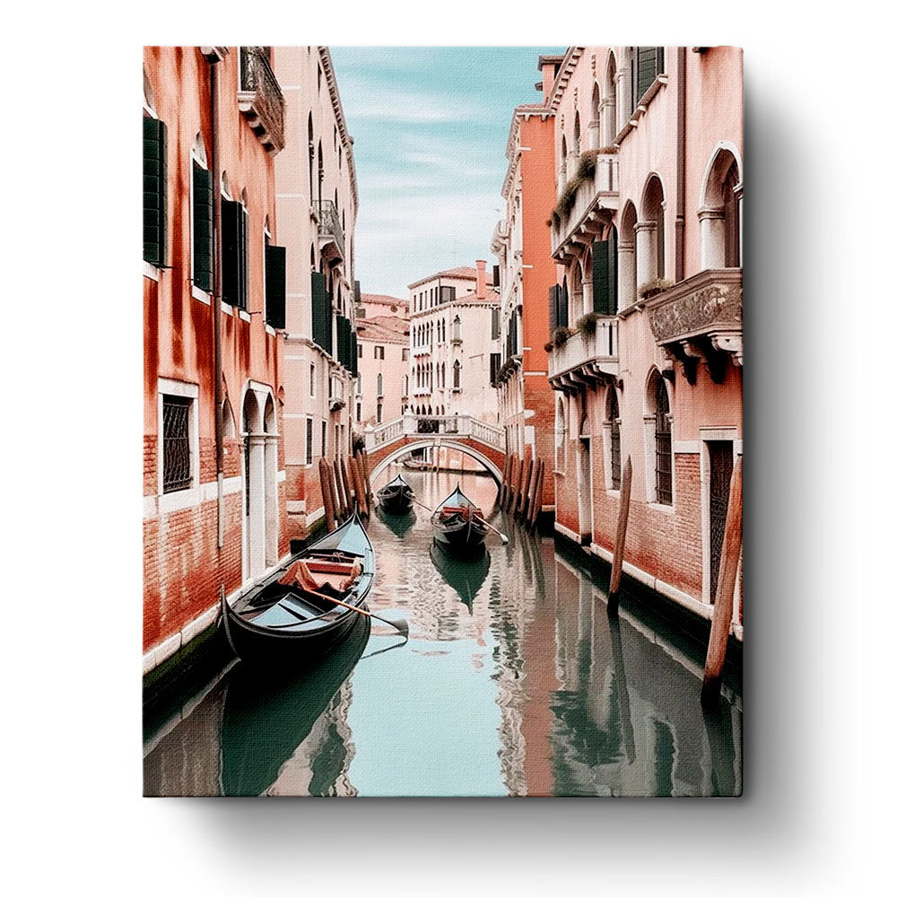 Custom paint by numbers kit, 24-48 colors, 16x20in. Serene Venice canal scene. A calming and creative pastime.
