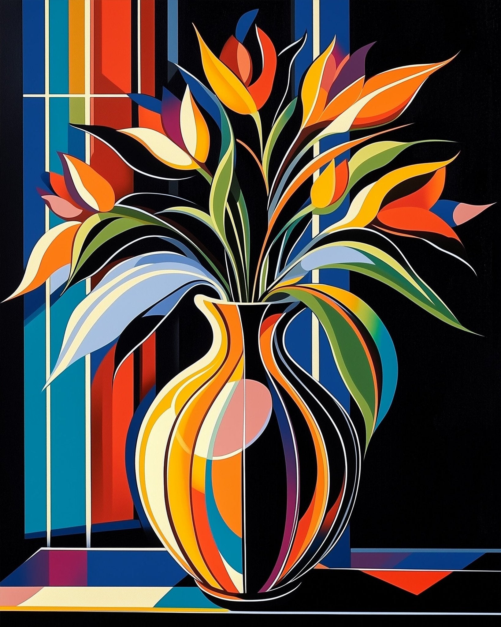 Vibrant Abstract Vase Blooms - Still Life - BestPaintByNumbers - Paint by Numbers Custom Kit