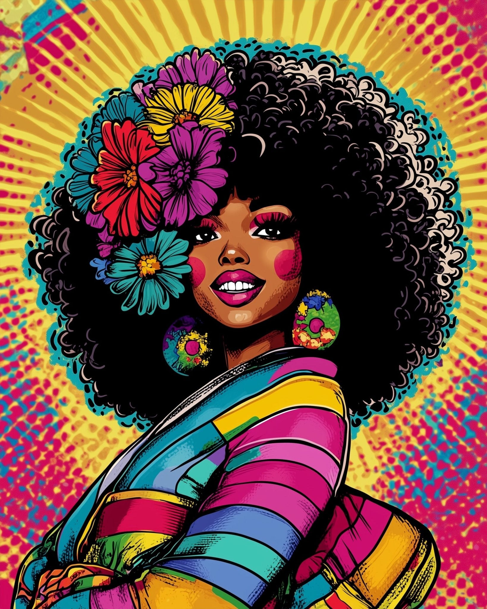 Vibrant Afro Glamour - Pop Art - BestPaintByNumbers - Paint by Numbers Custom Kit