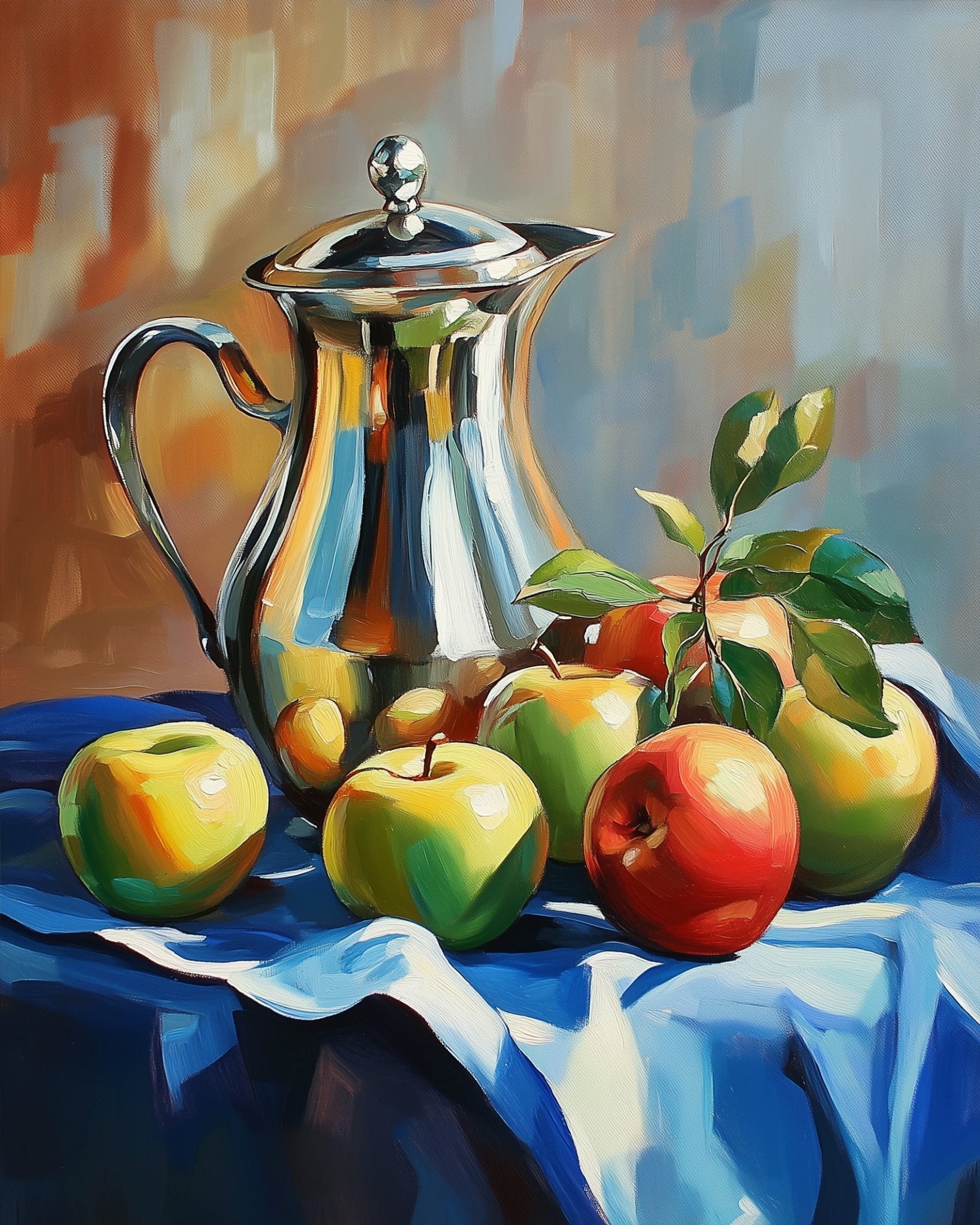 Vibrant Apples and Silver - Still Life - BestPaintByNumbers - Paint by Numbers Custom Kit