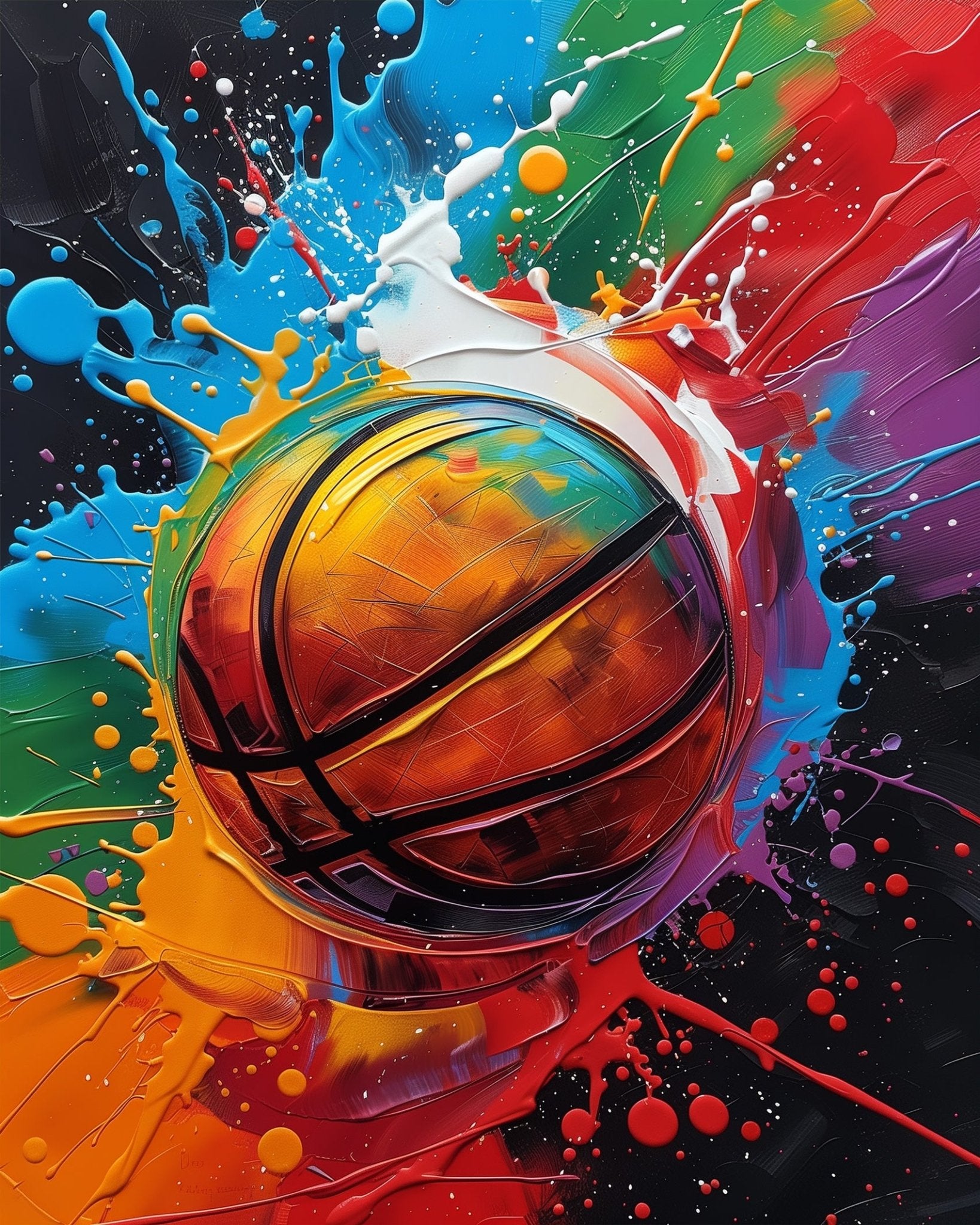 Fixed kit, 24 colors, 16x20in. Dynamic splash of basketball art. Ideal for relaxation and artistic expression.