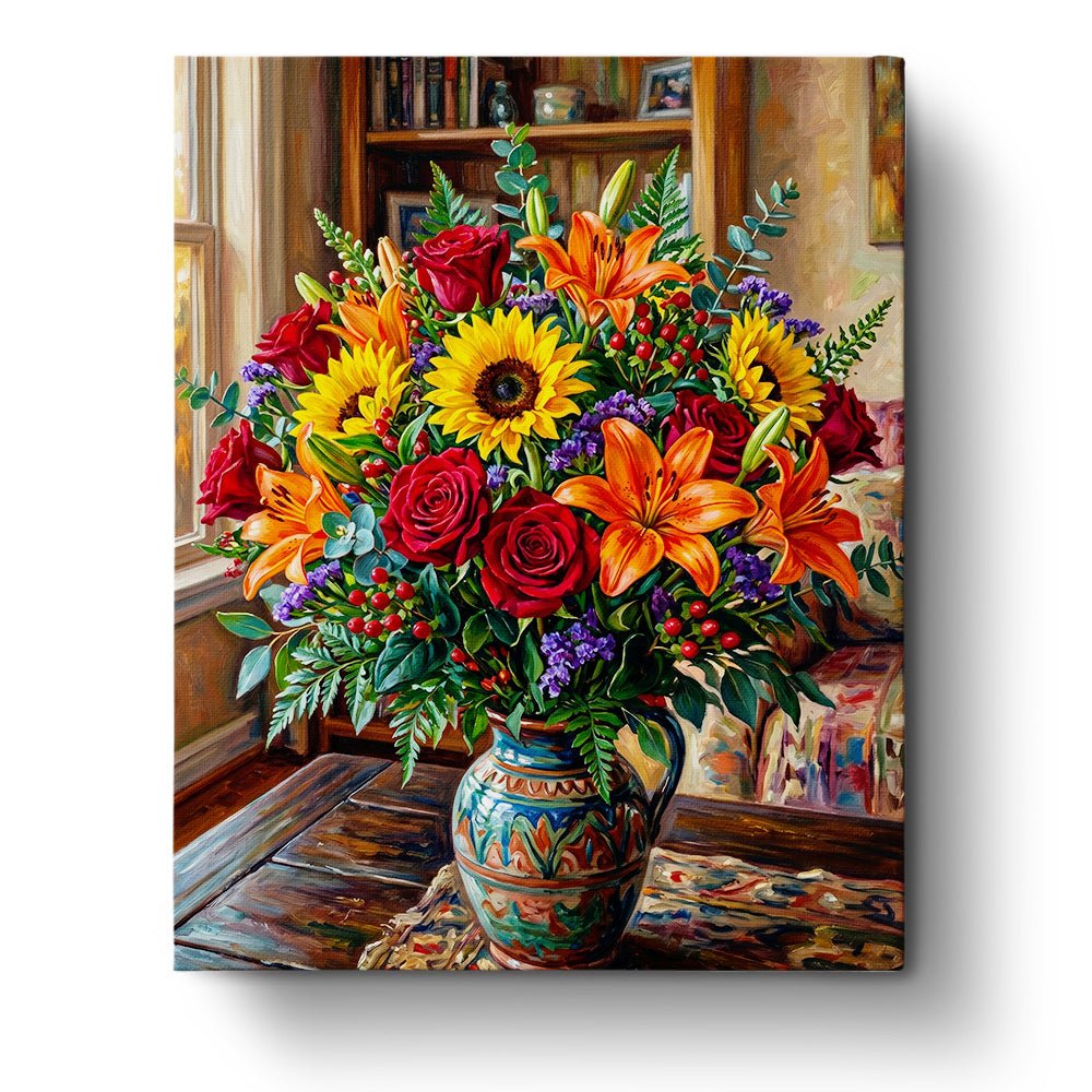 Vibrant Bouquet in Vase - Flowers - BestPaintByNumbers - Paint by Numbers Custom Kit