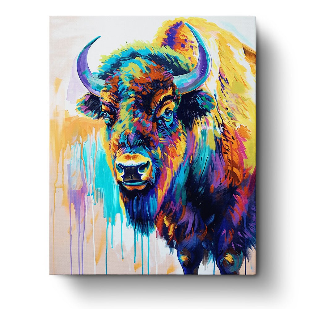 Fixed paint-by-number kit, 24 colors, 16x20in. Create a buffalo portrait, perfect for stress relief.
