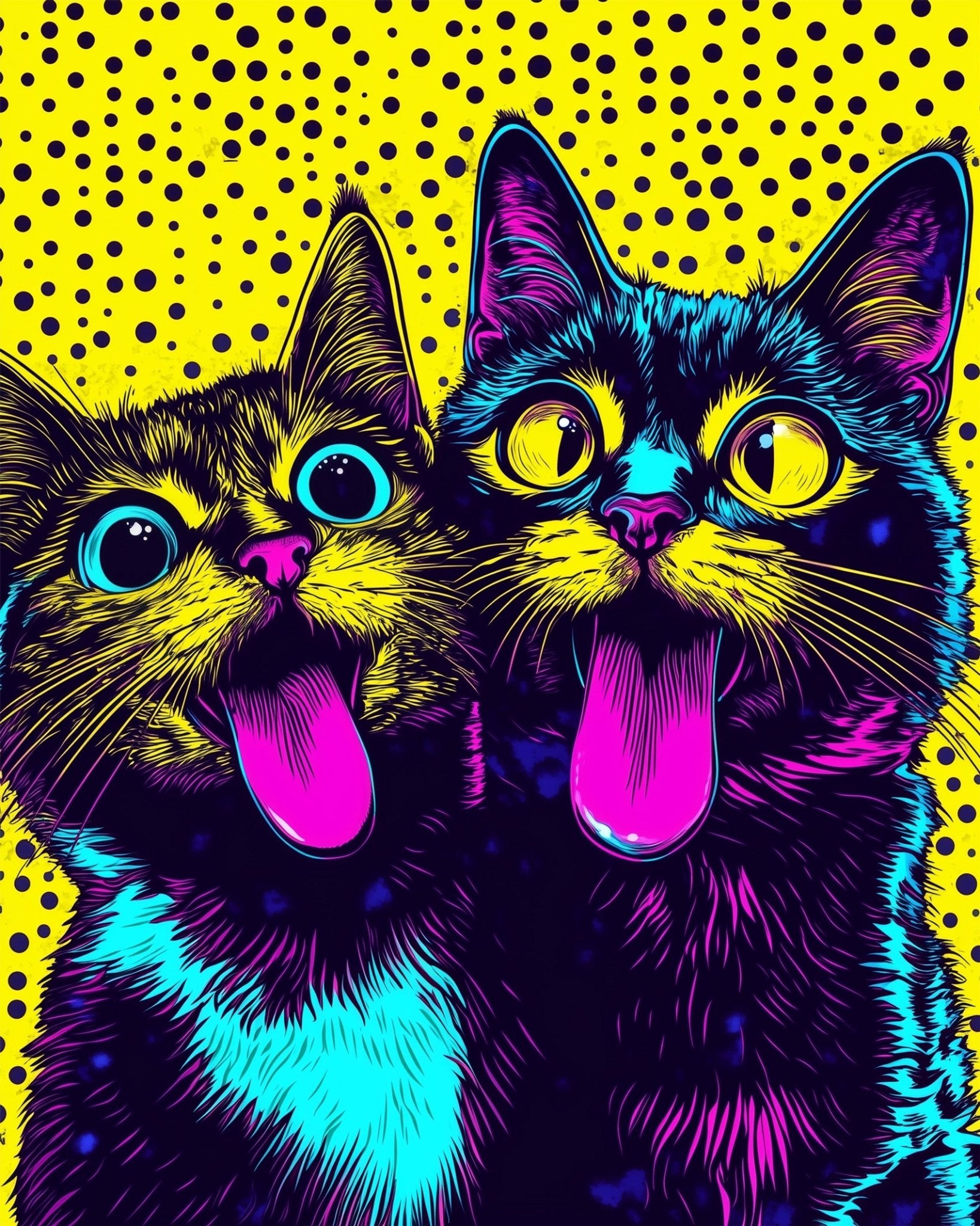 Vibrant Cats with Bold Colors - Pop Art - BestPaintByNumbers - Paint by Numbers Custom Kit
